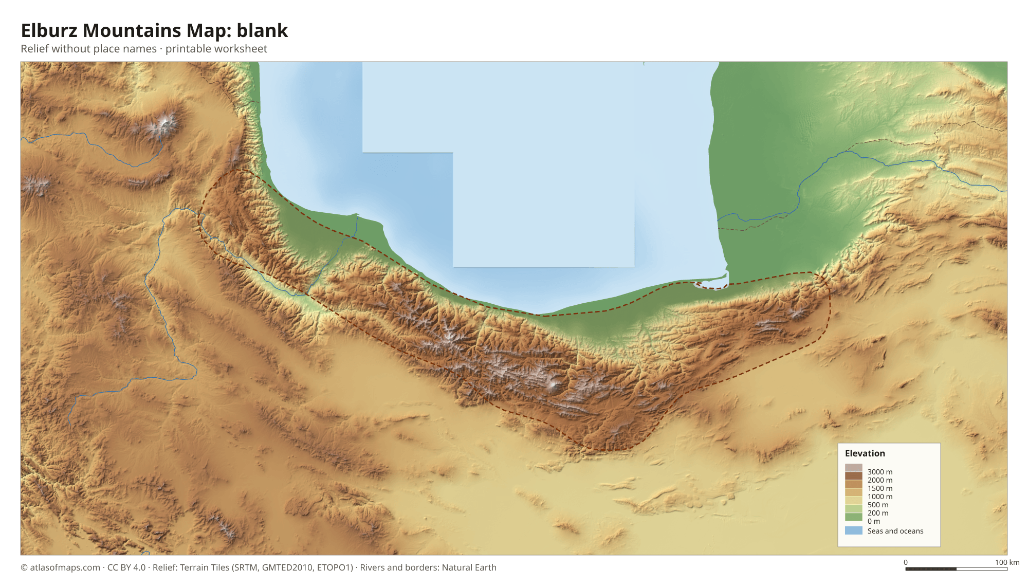 Elburz Mountains Map without names