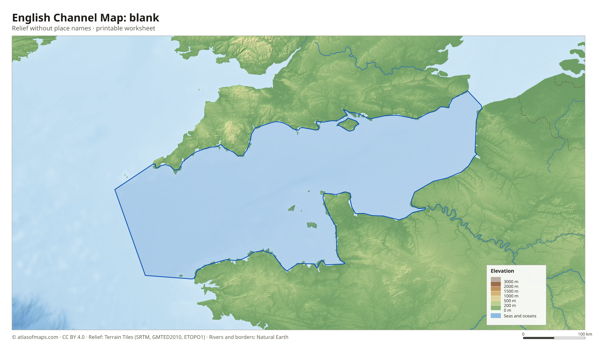 English Channel Map without names