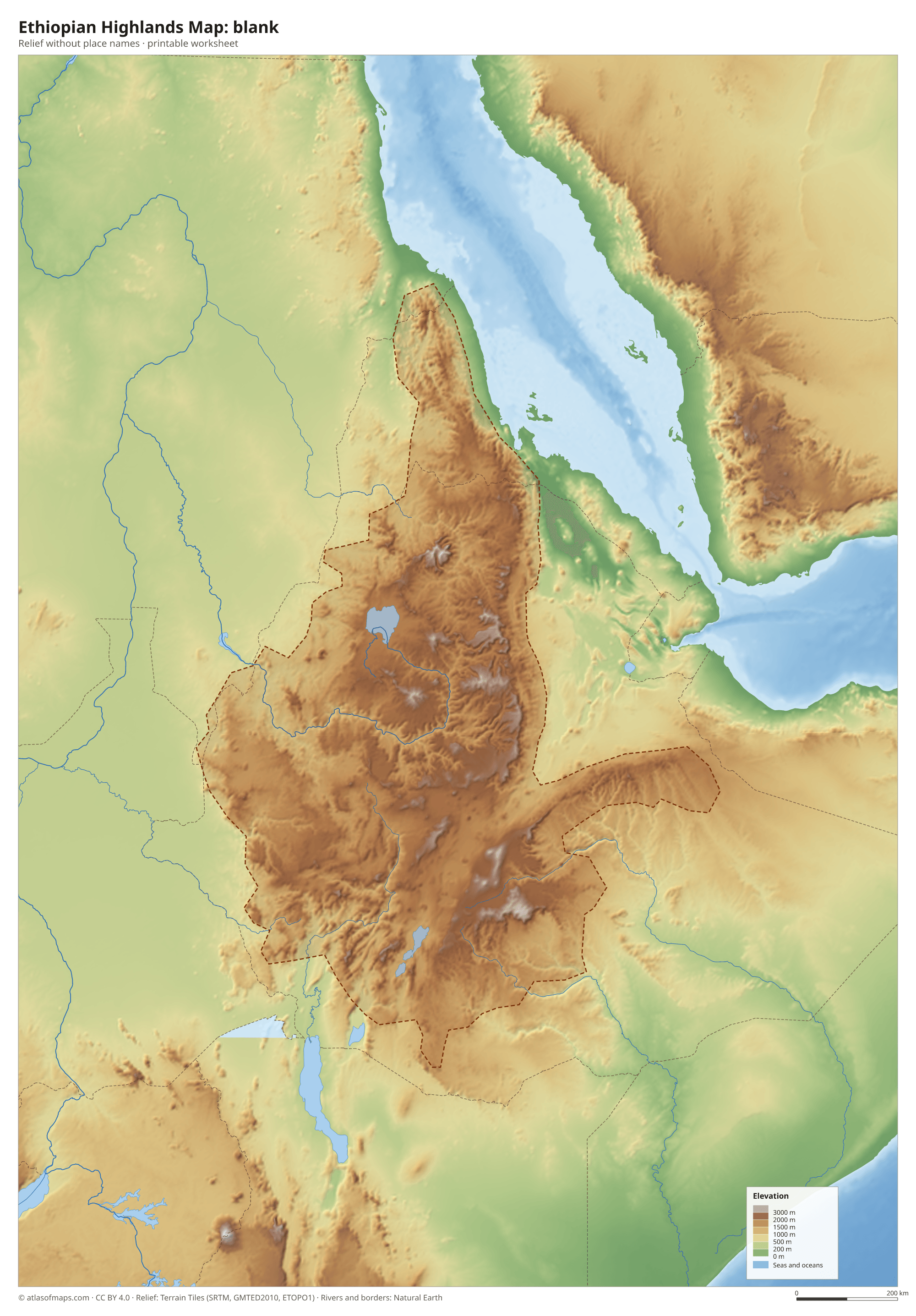 Ethiopian Highlands Map without names