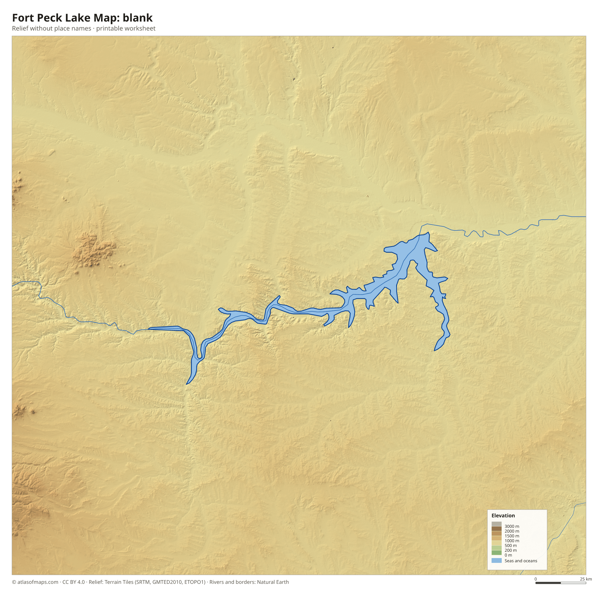 Fort Peck Lake Map without names