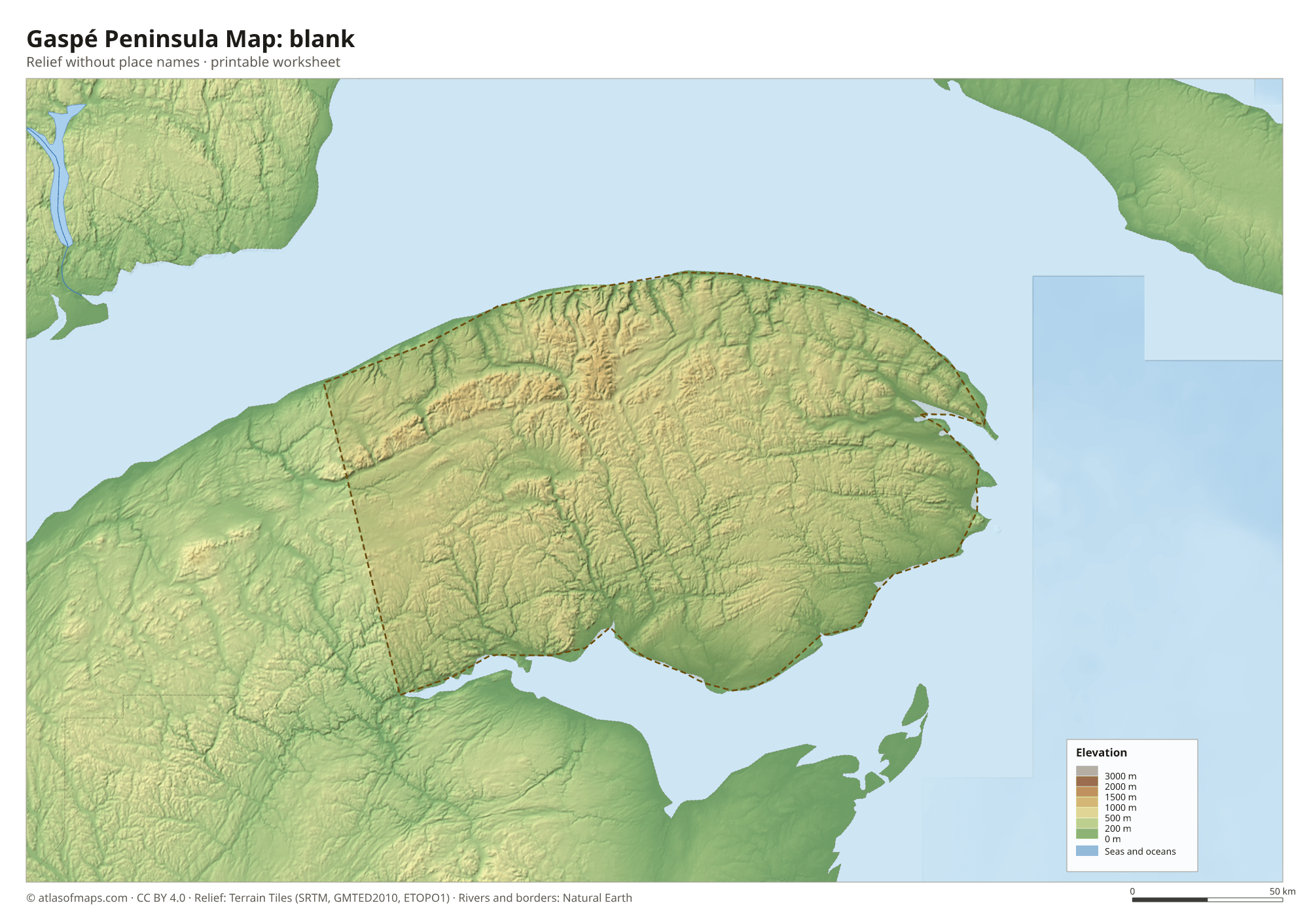 Gaspé Peninsula Map without names