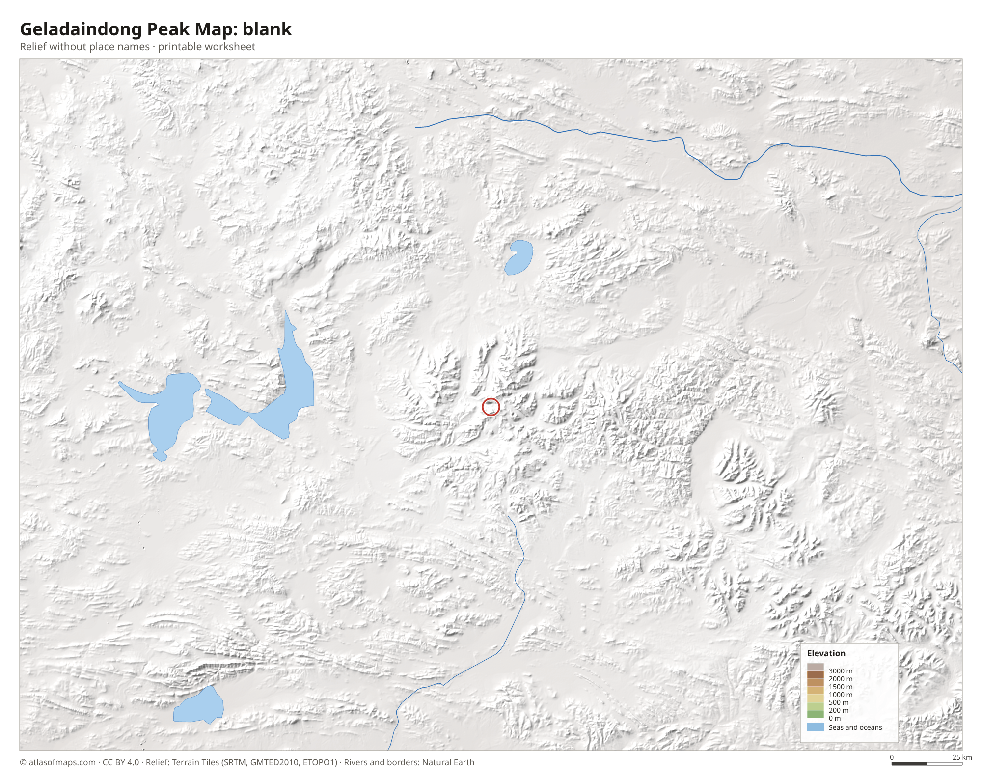 Geladaindong Peak Map without names