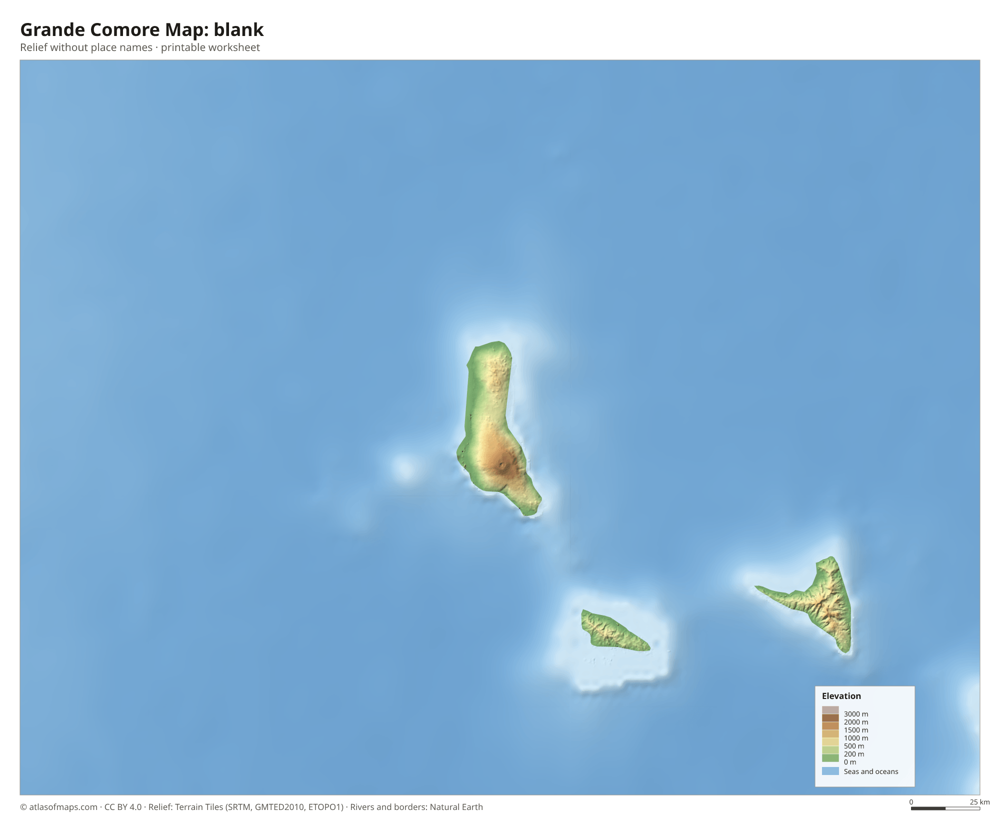 Grande Comore Map without names