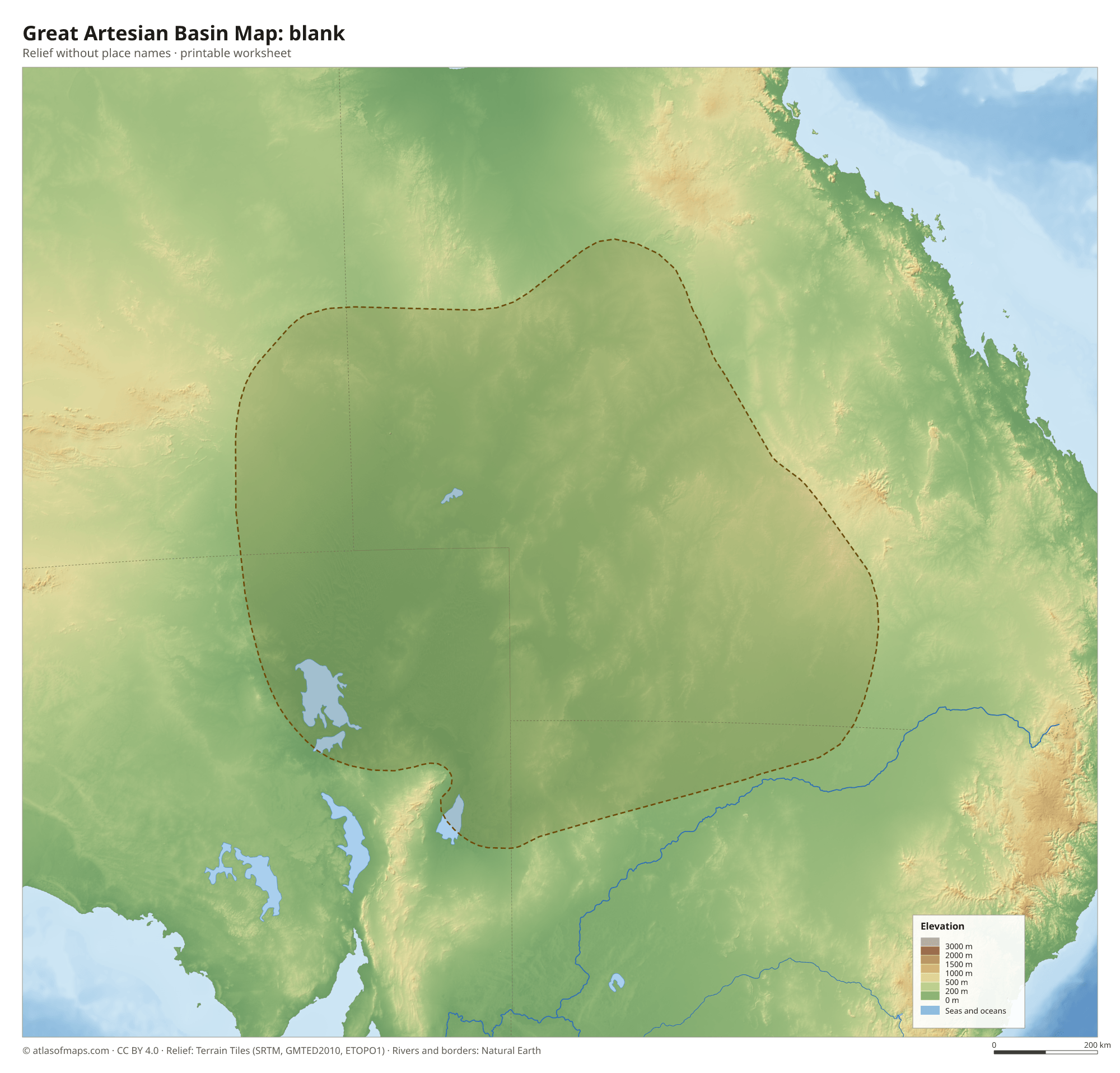 Great Artesian Basin Map without names