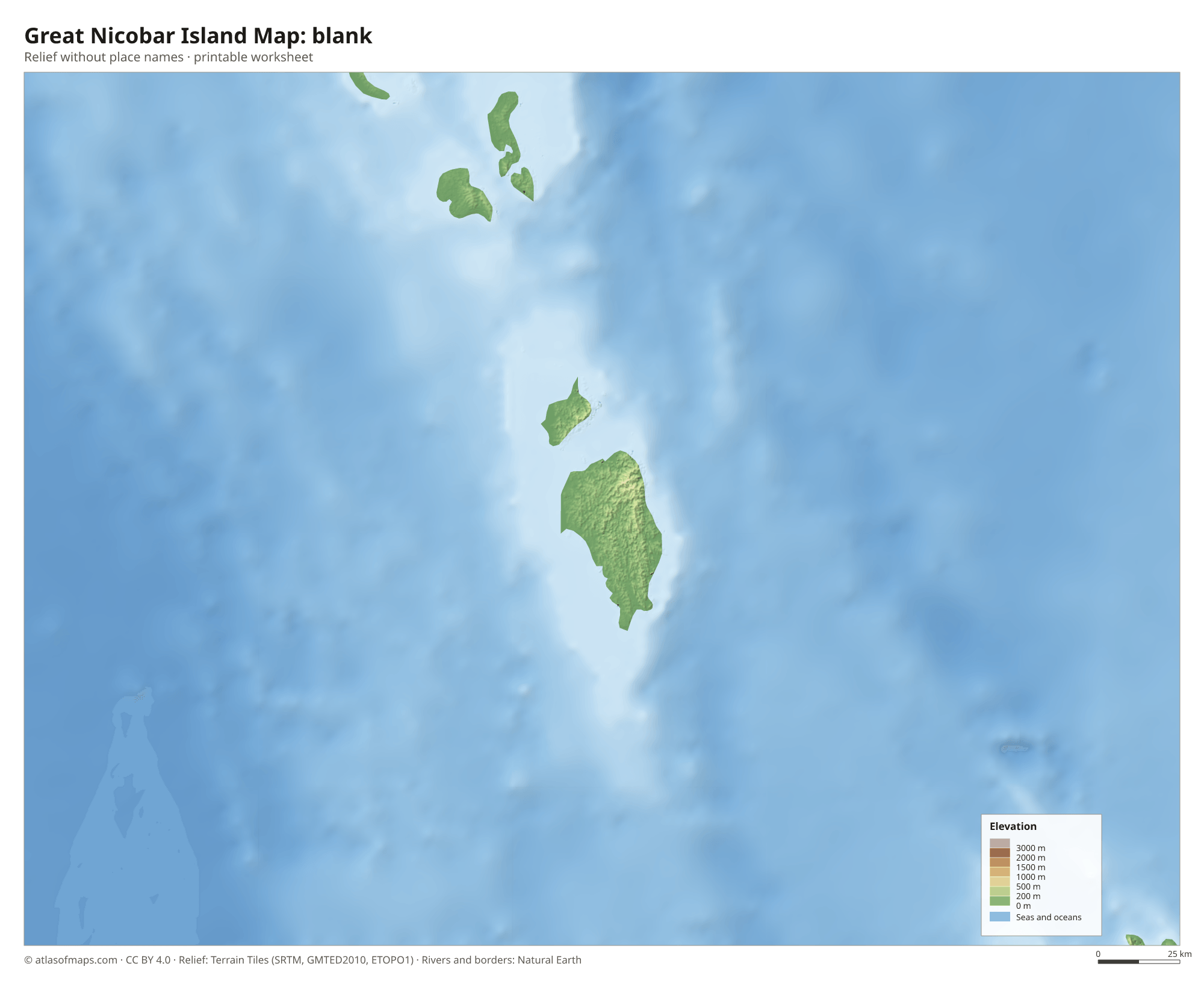Great Nicobar Island Map without names