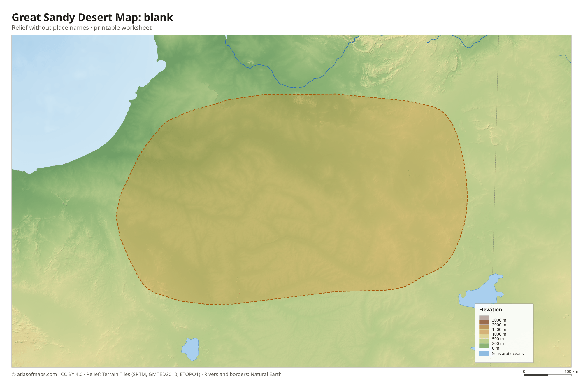 Great Sandy Desert Map without names