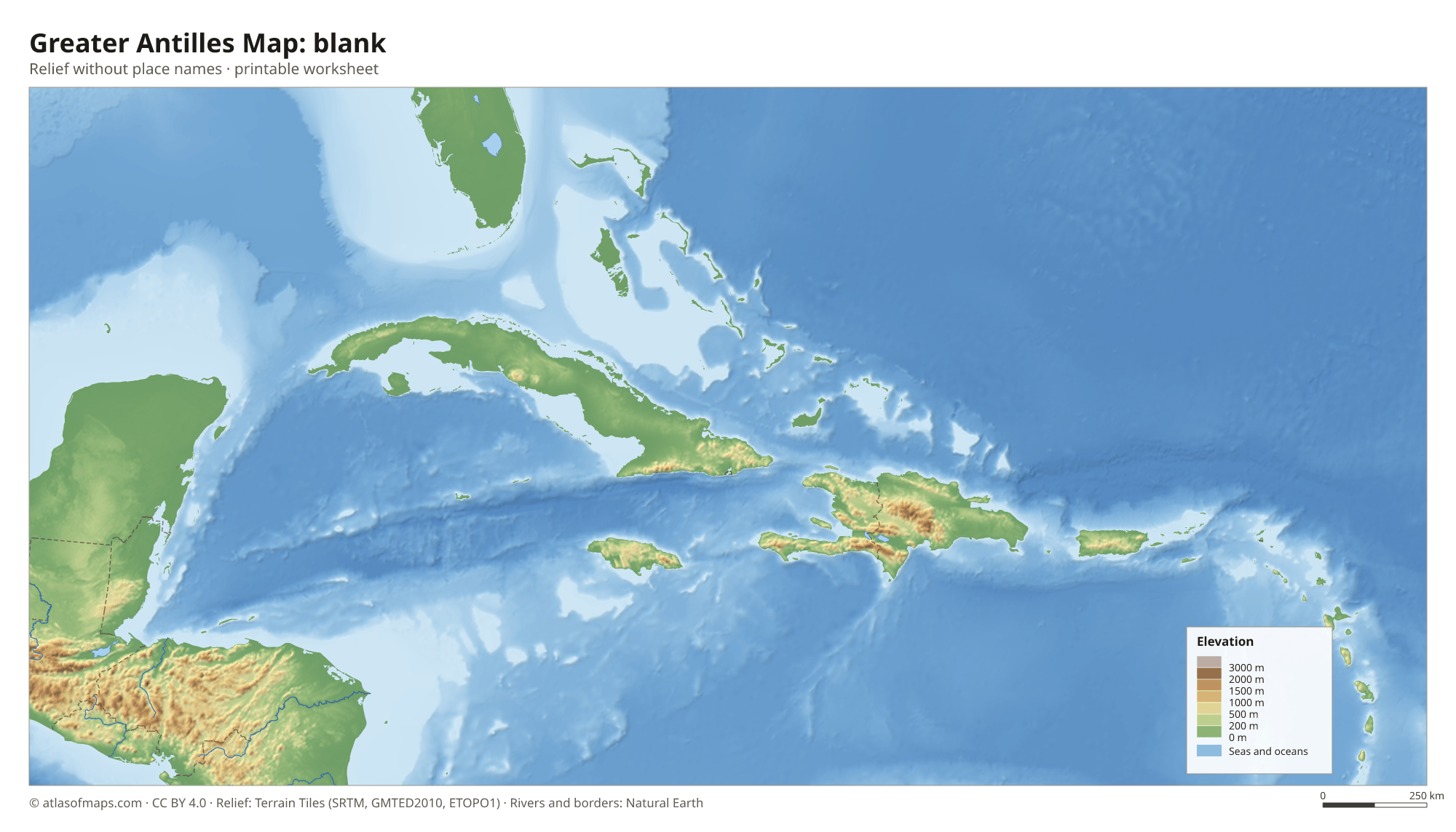 Greater Antilles Map without names
