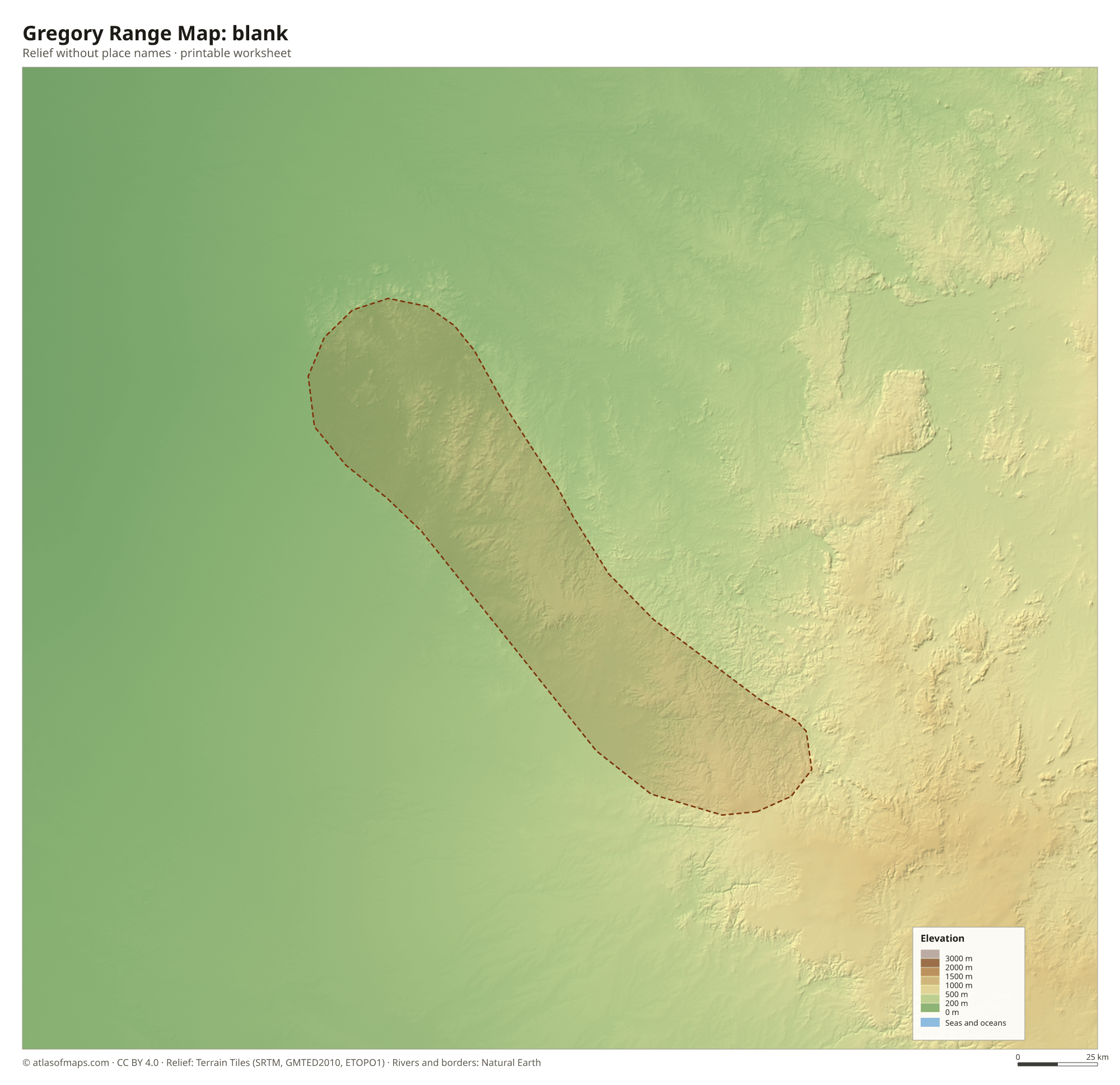 Gregory Range Map without names