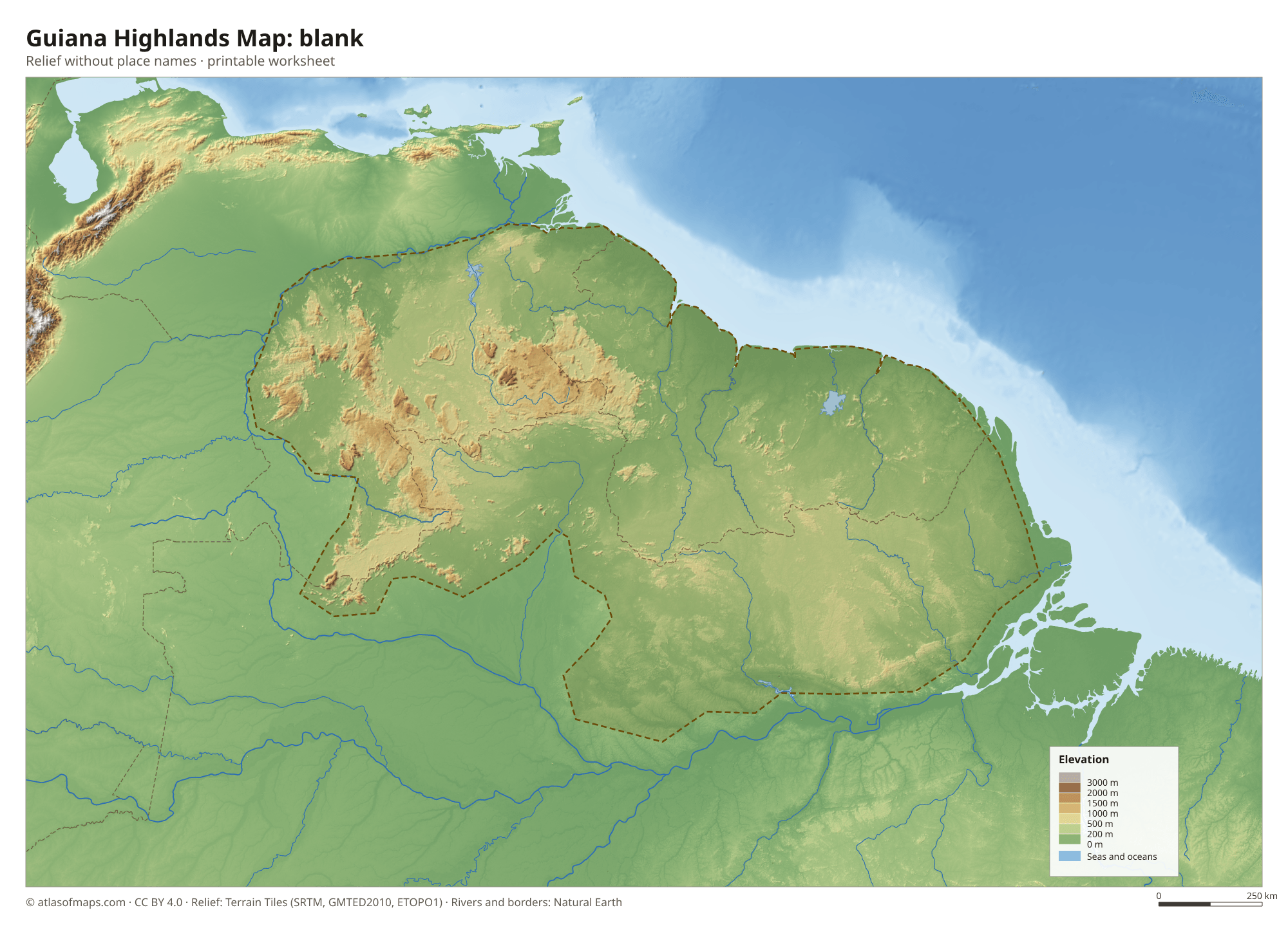 Guiana Highlands Map without names