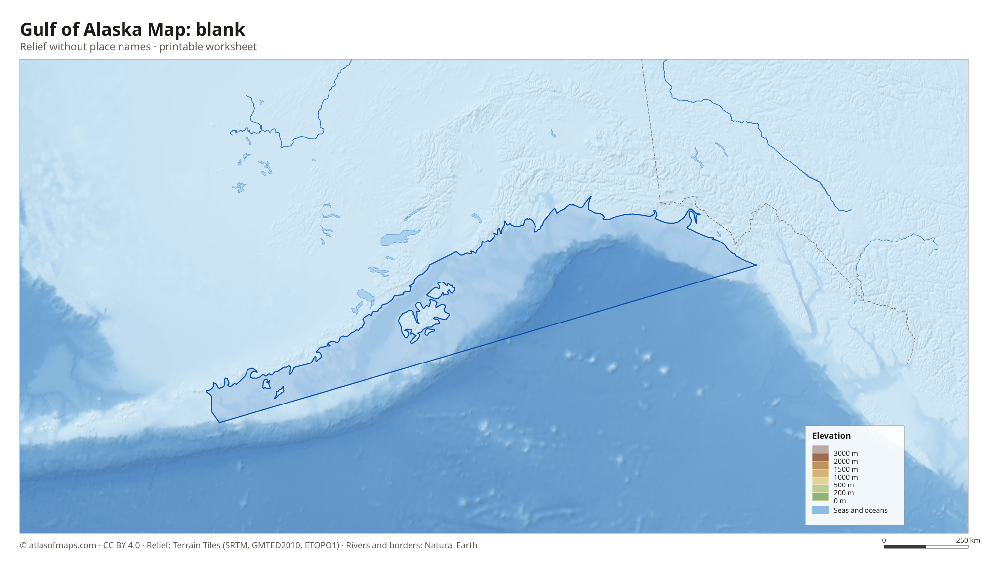 Gulf of Alaska Map without names