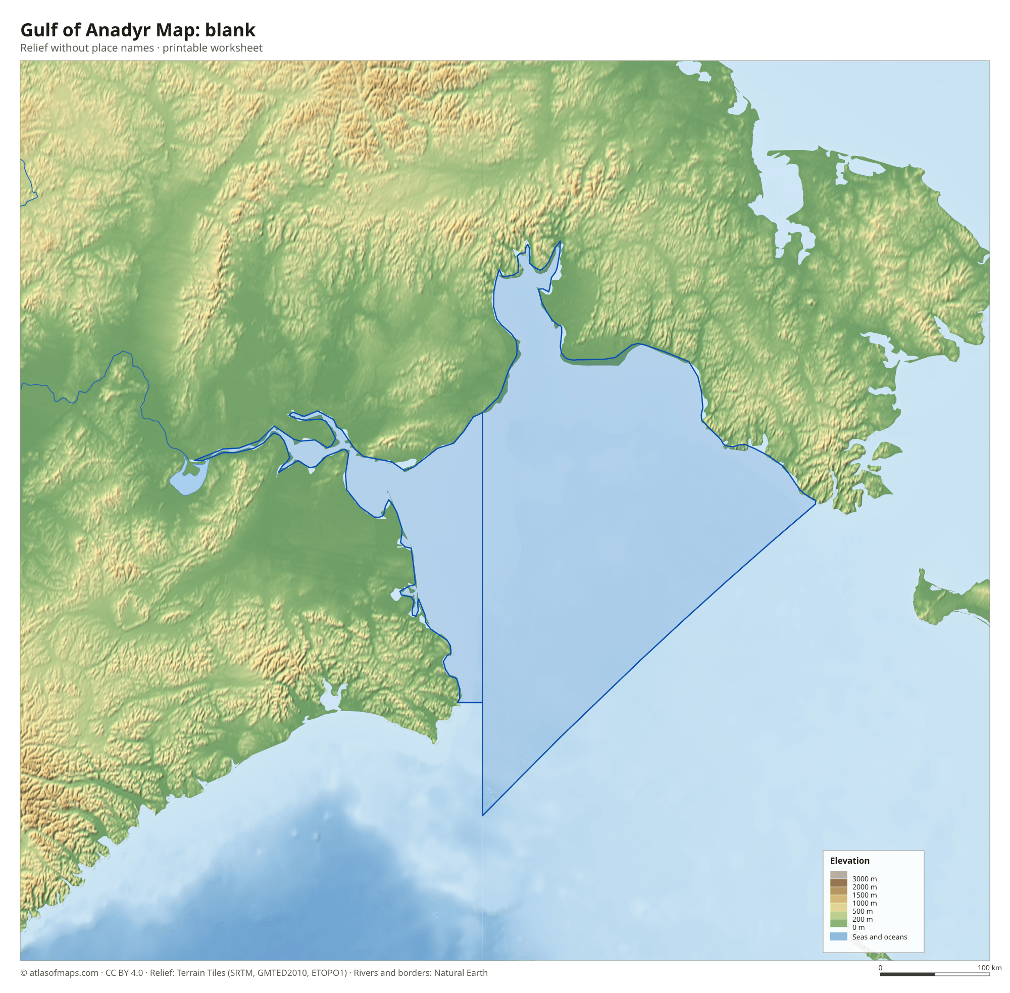 Gulf of Anadyr Map without names