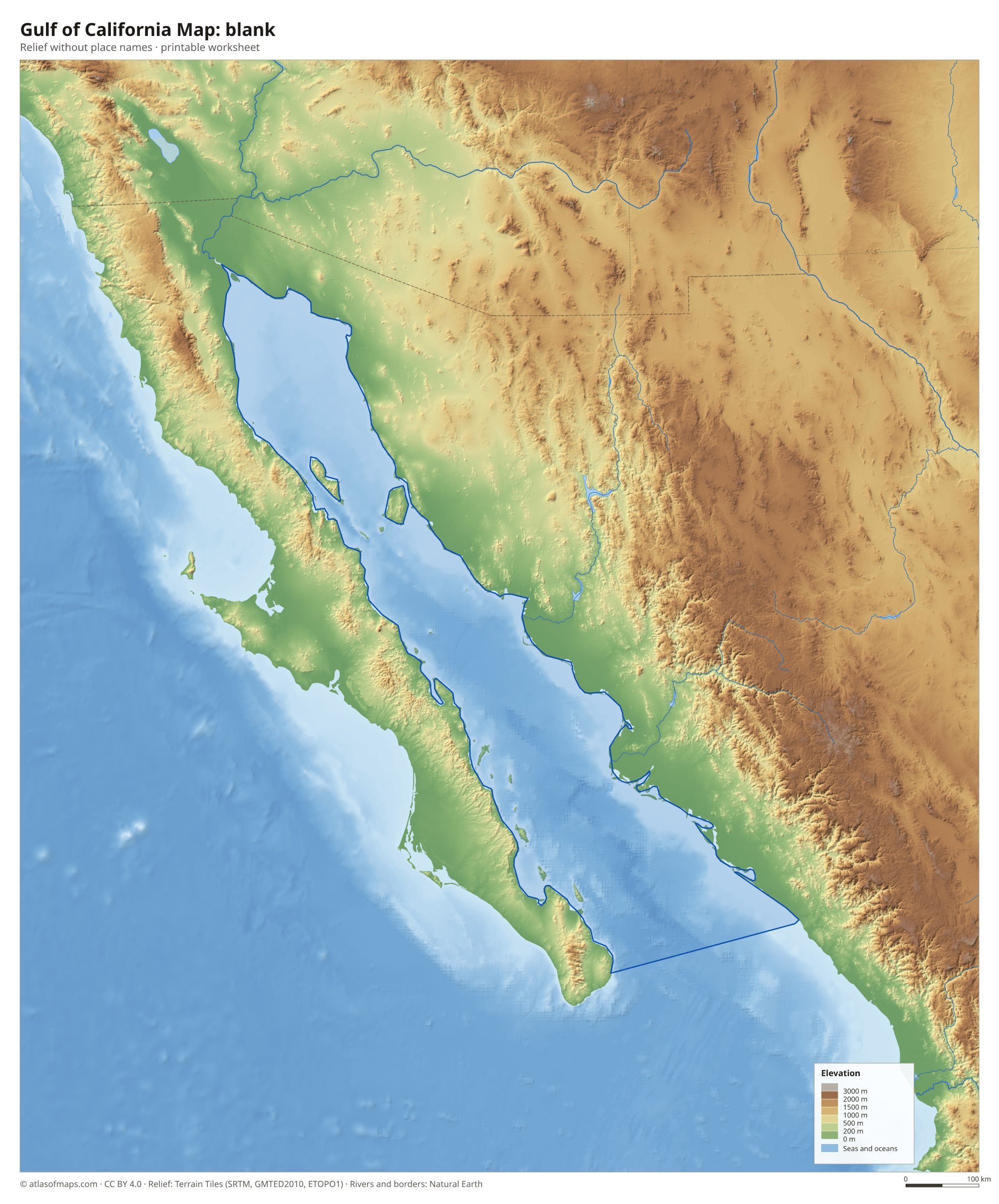 Gulf of California Map without names