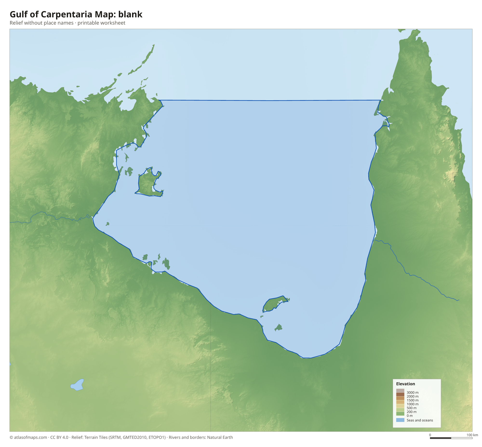 Gulf of Carpentaria Map without names