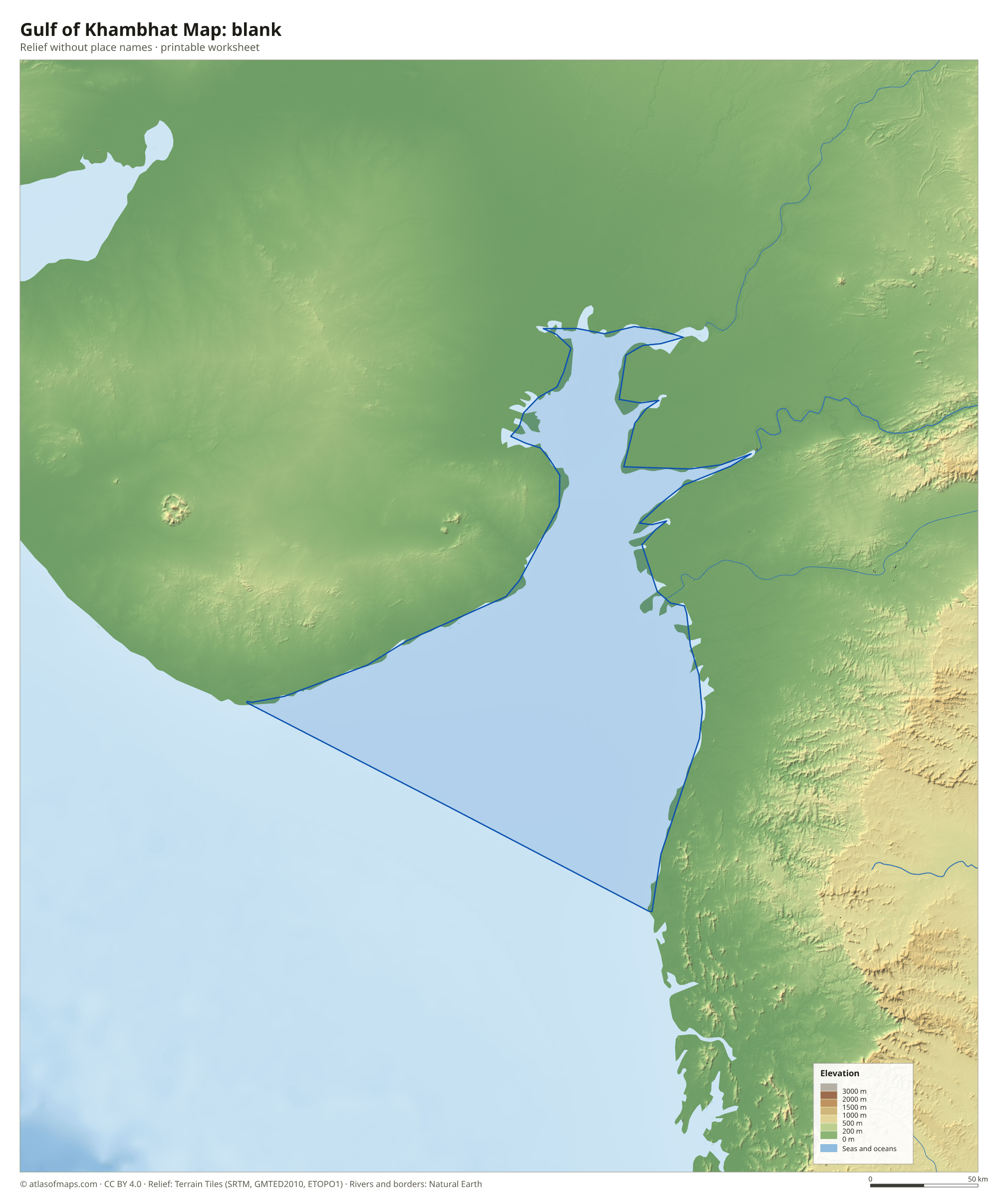 Gulf of Khambhat Map without names