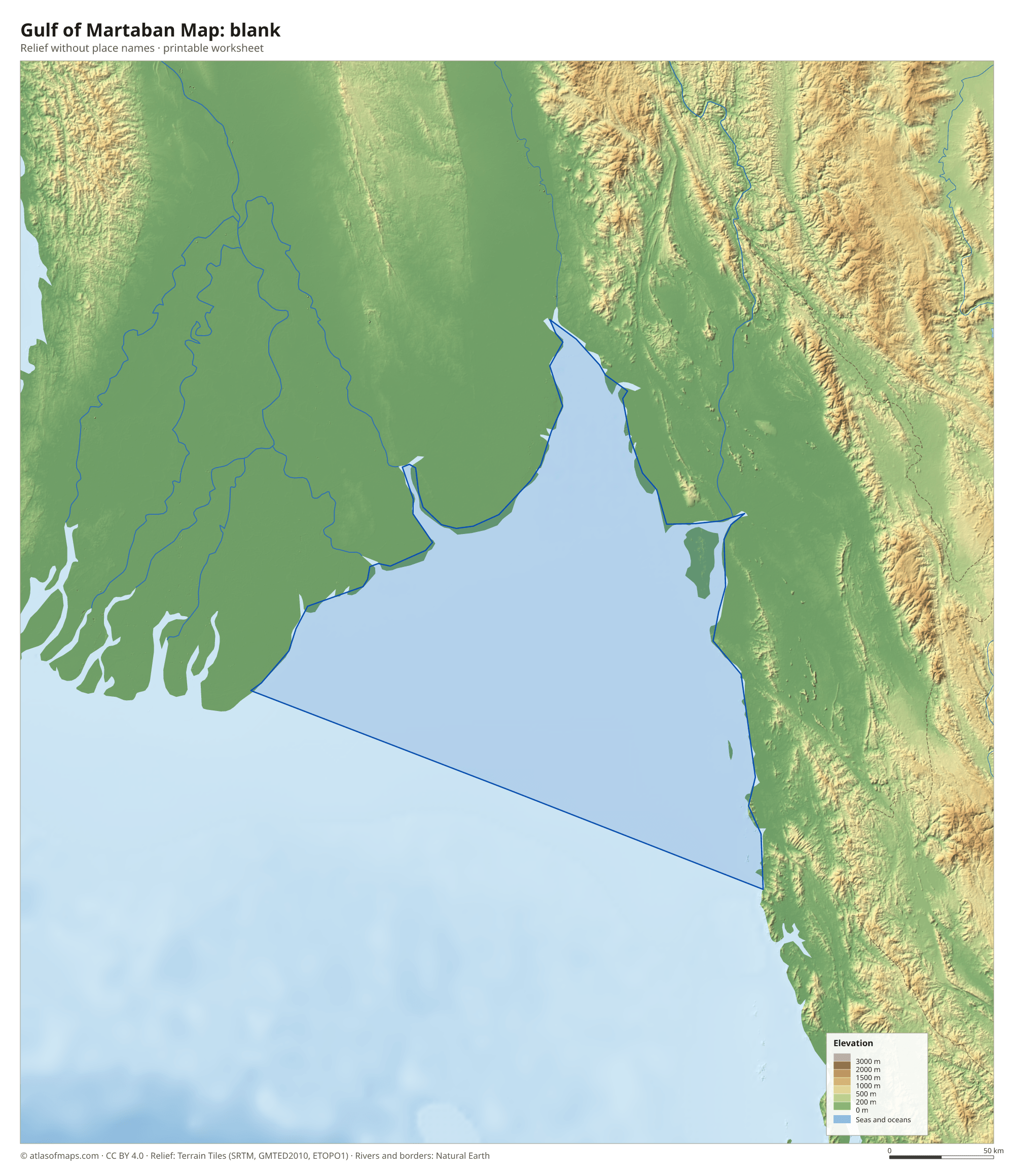 Gulf of Martaban Map without names