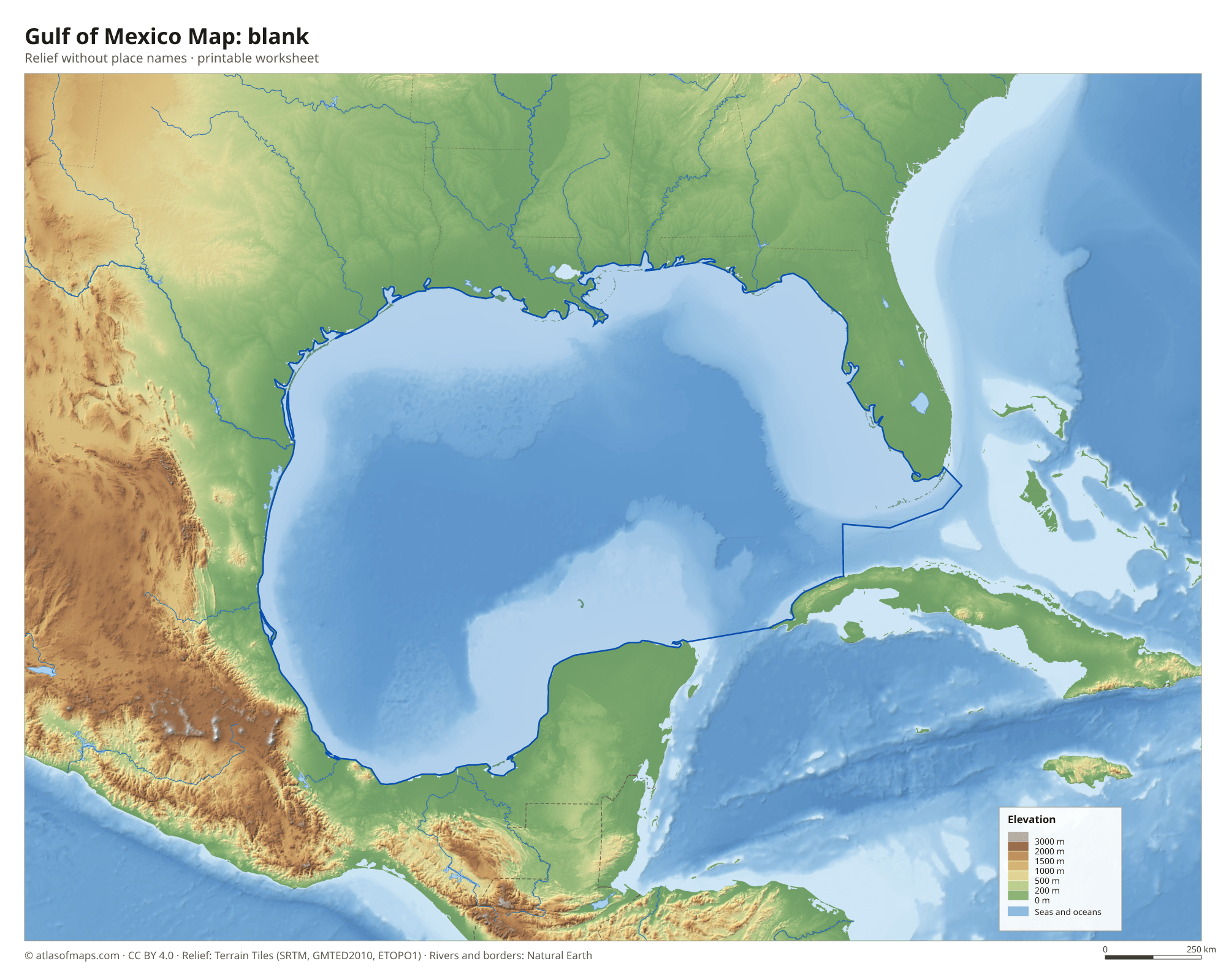 Gulf of Mexico Map without names