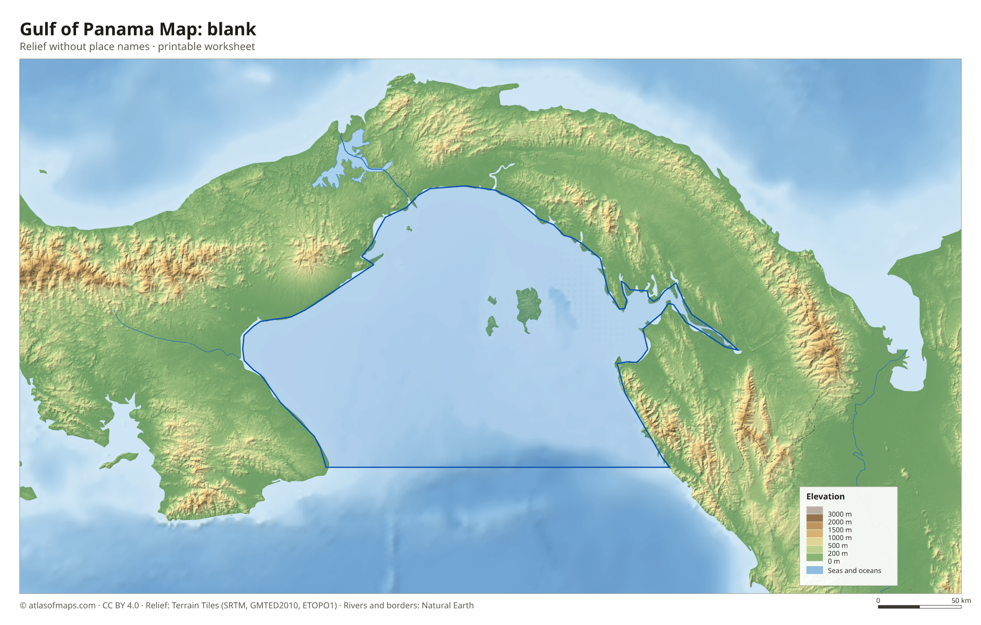 Gulf of Panama Map without names