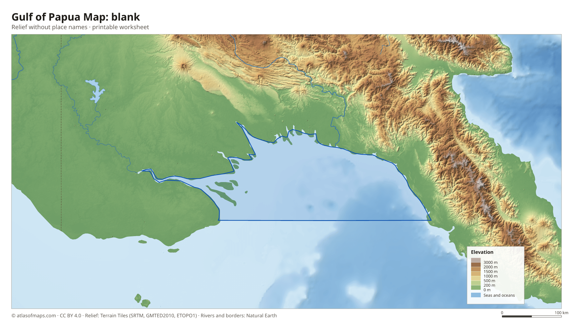 Gulf of Papua Map without names