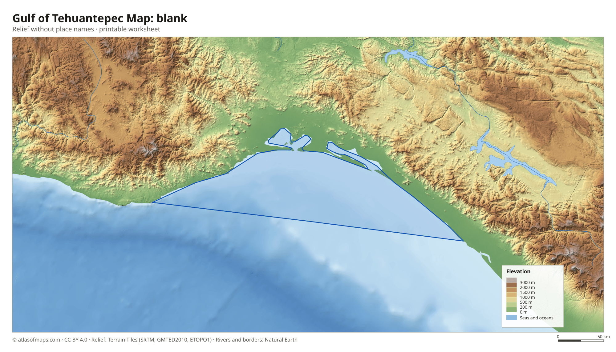 Gulf of Tehuantepec Map without names