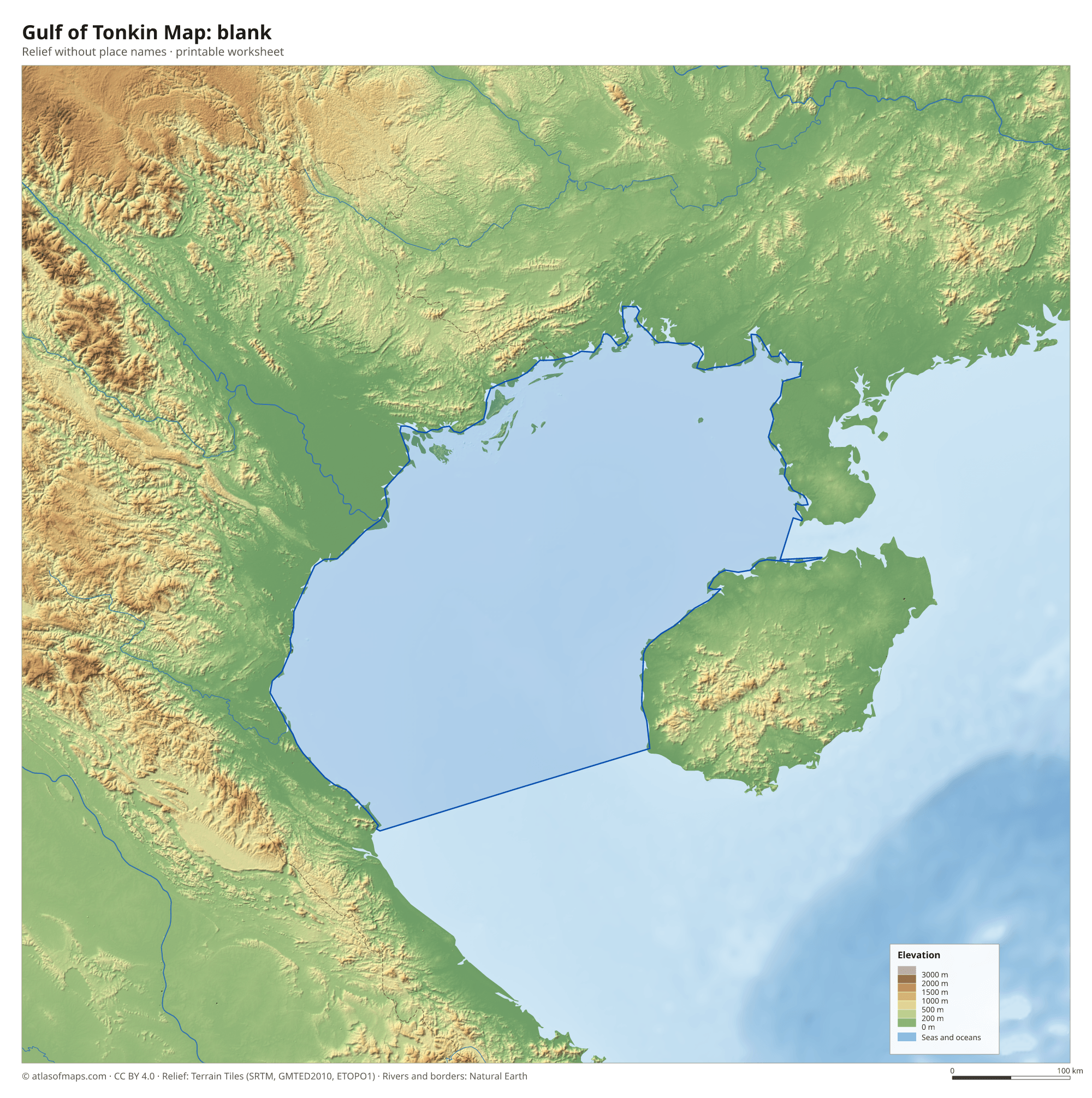 Gulf of Tonkin Map without names