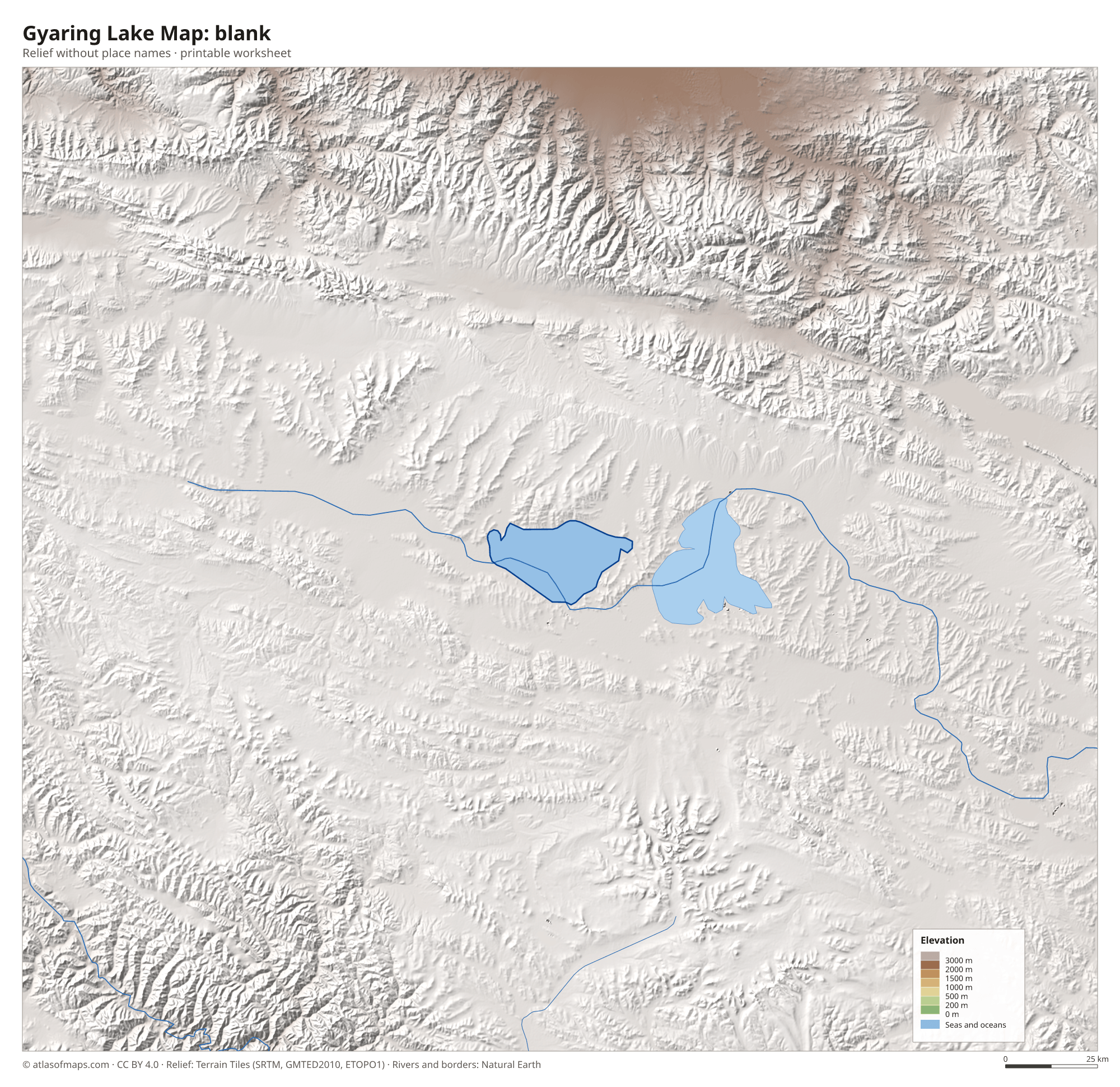 Gyaring Lake Map without names