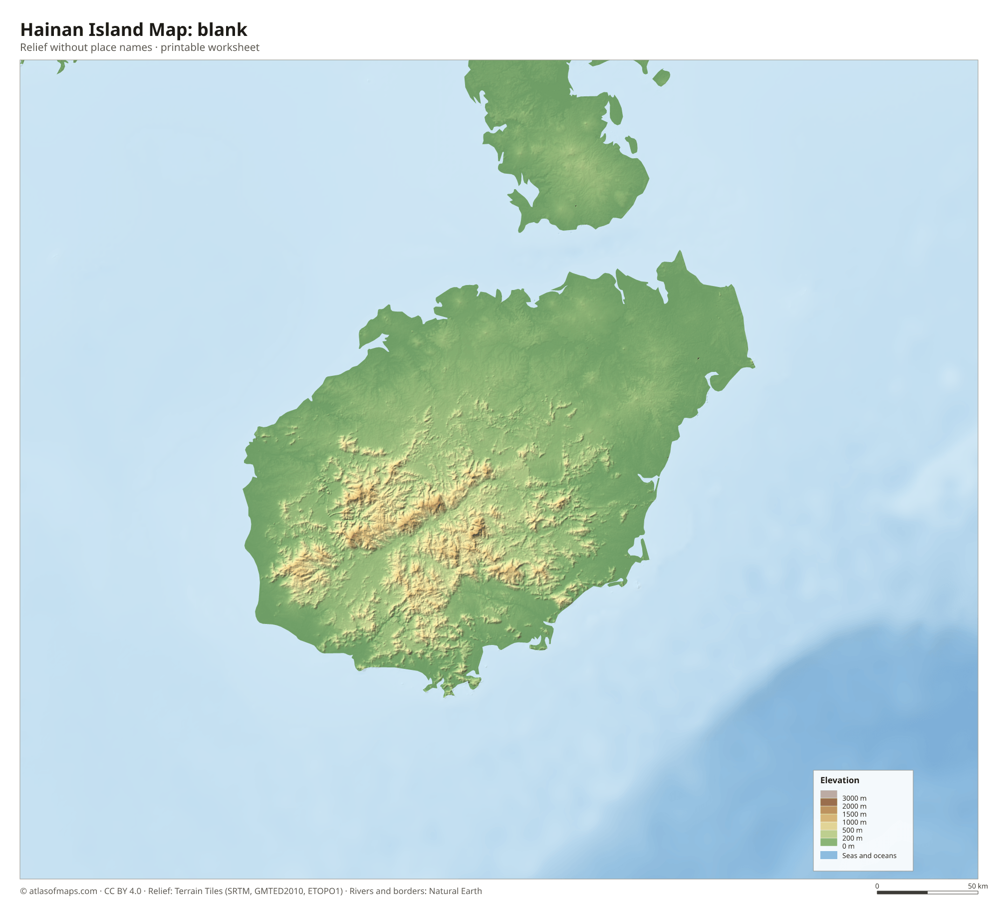 Hainan Island Map without names
