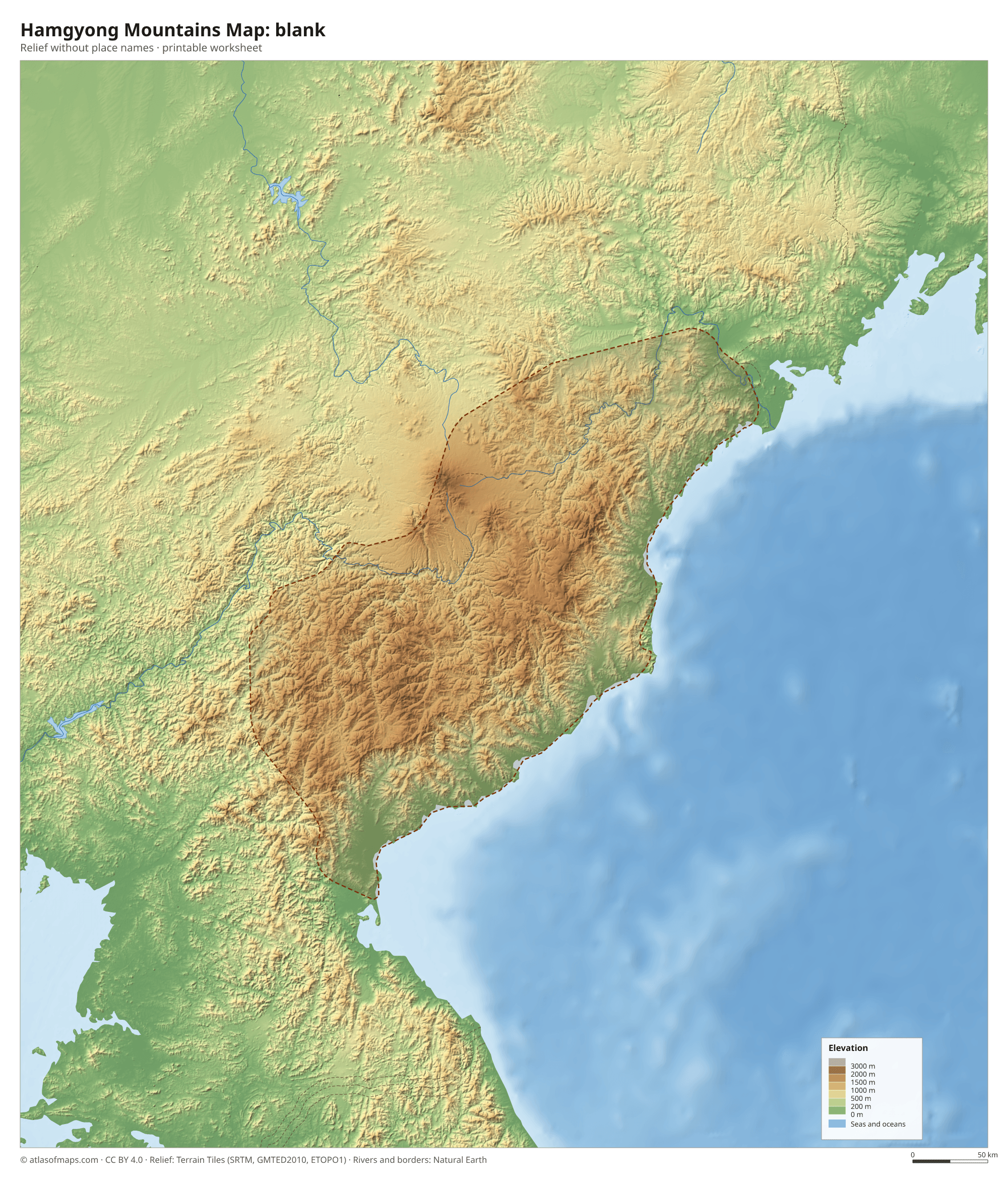 Hamgyong Mountains Map without names