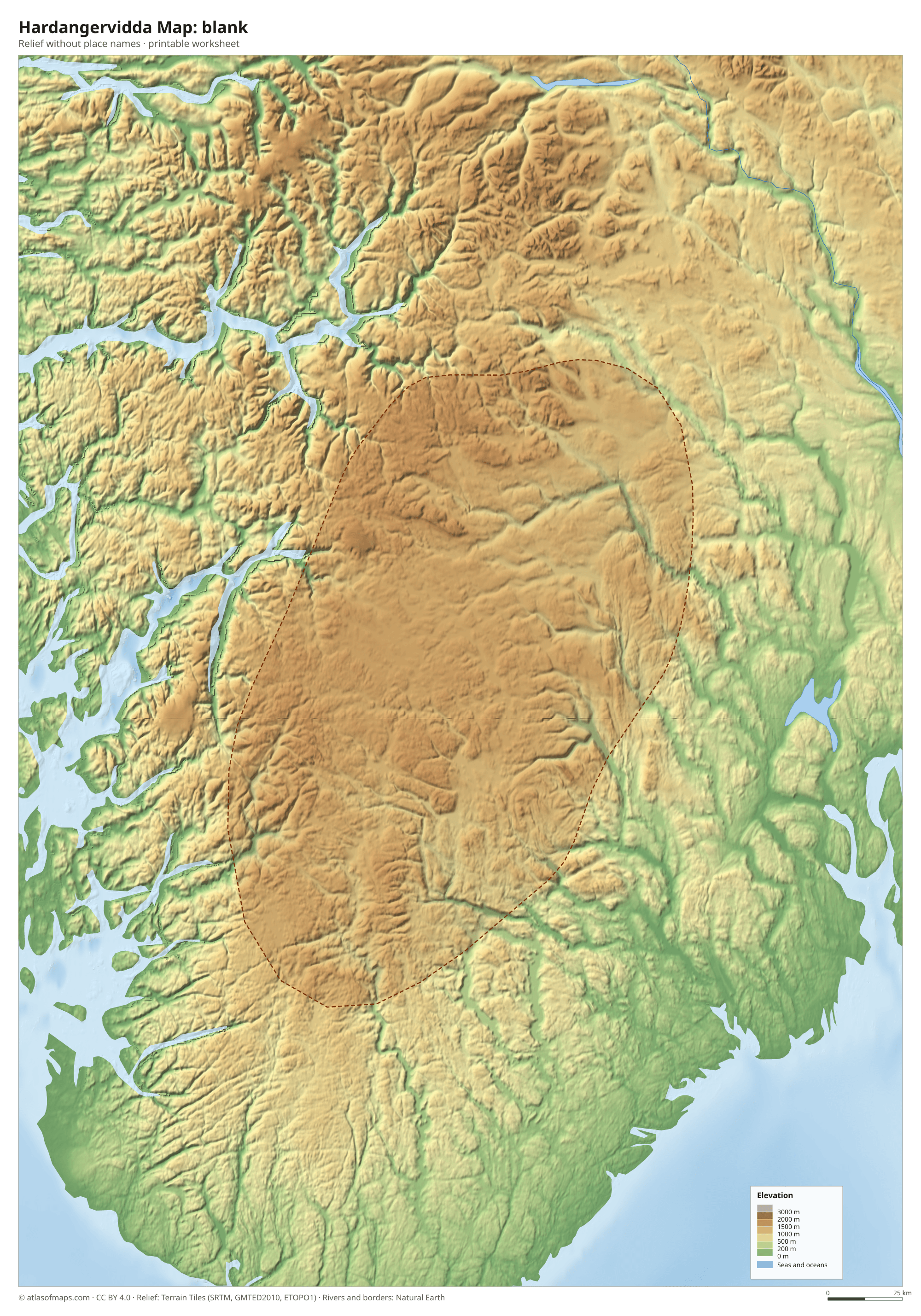 Hardangervidda Map without names