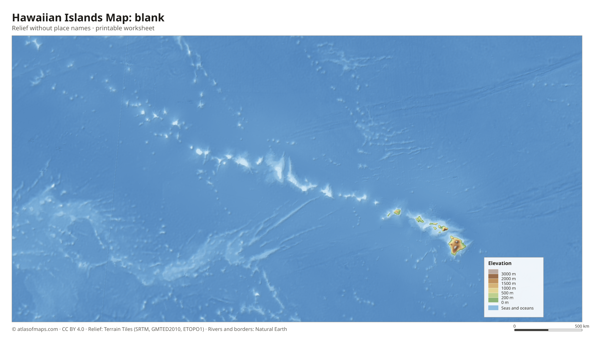 Hawaiian Islands Map without names