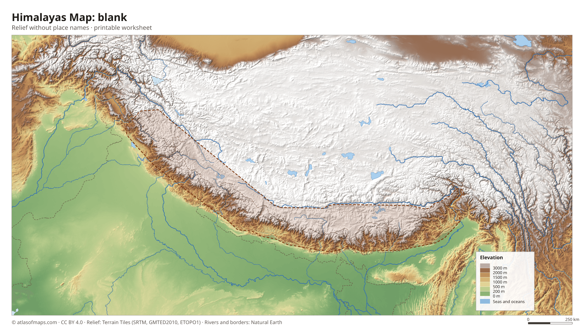 Himalayas Map without names