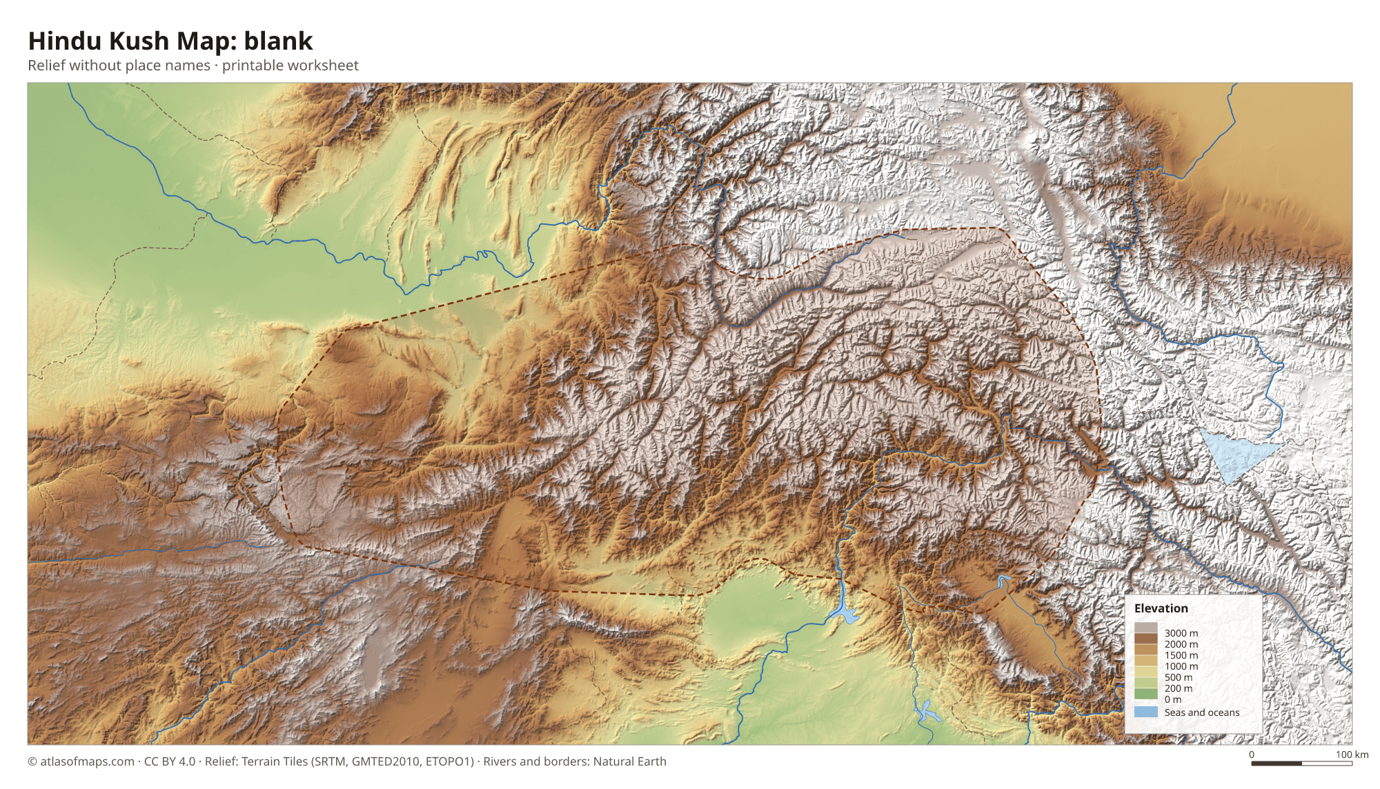 Hindu Kush Map without names