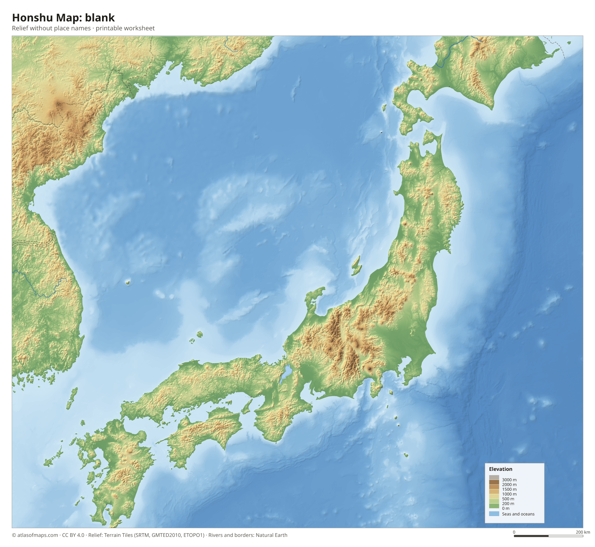 Honshu Map without names