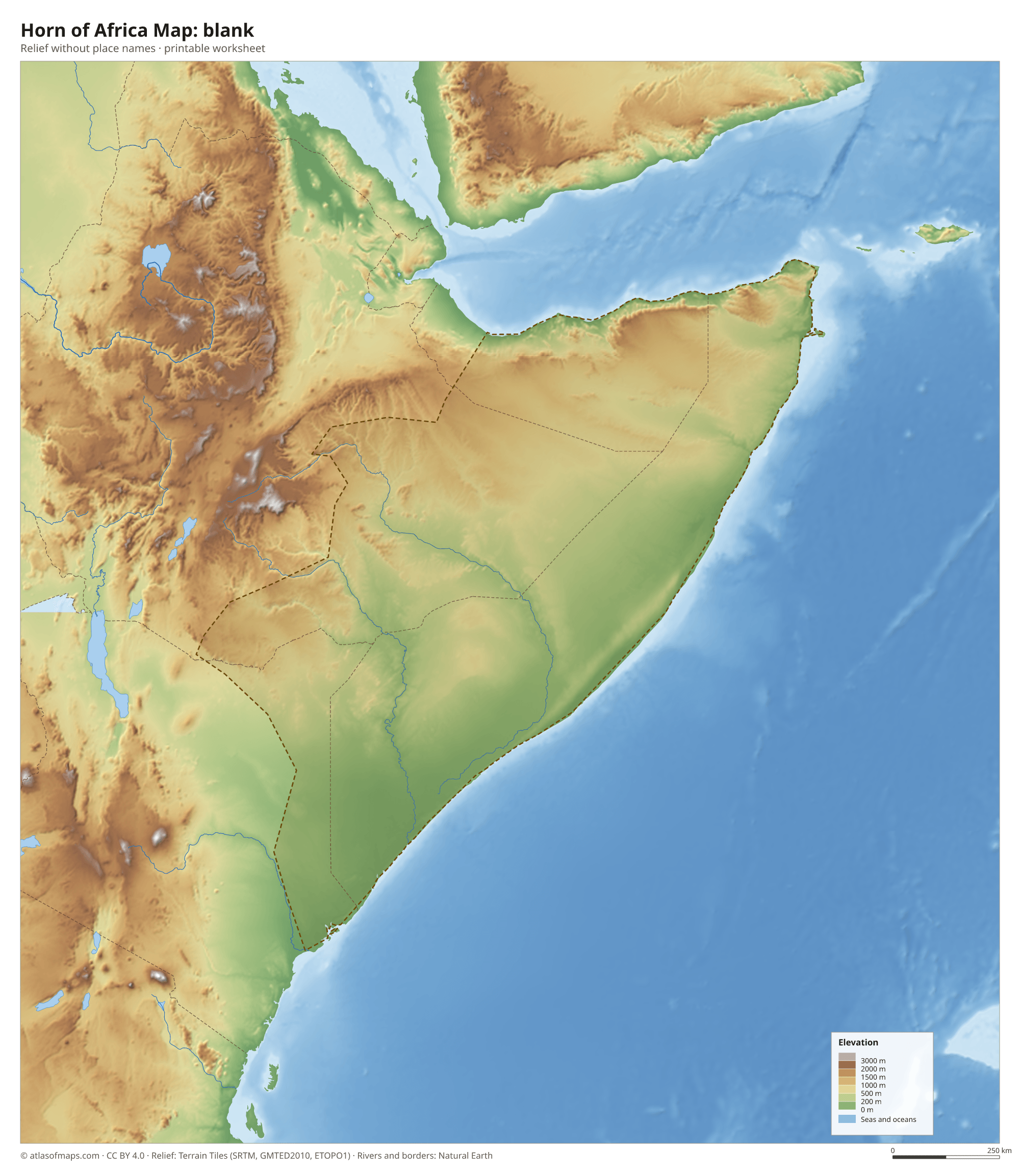Horn of Africa Map without names