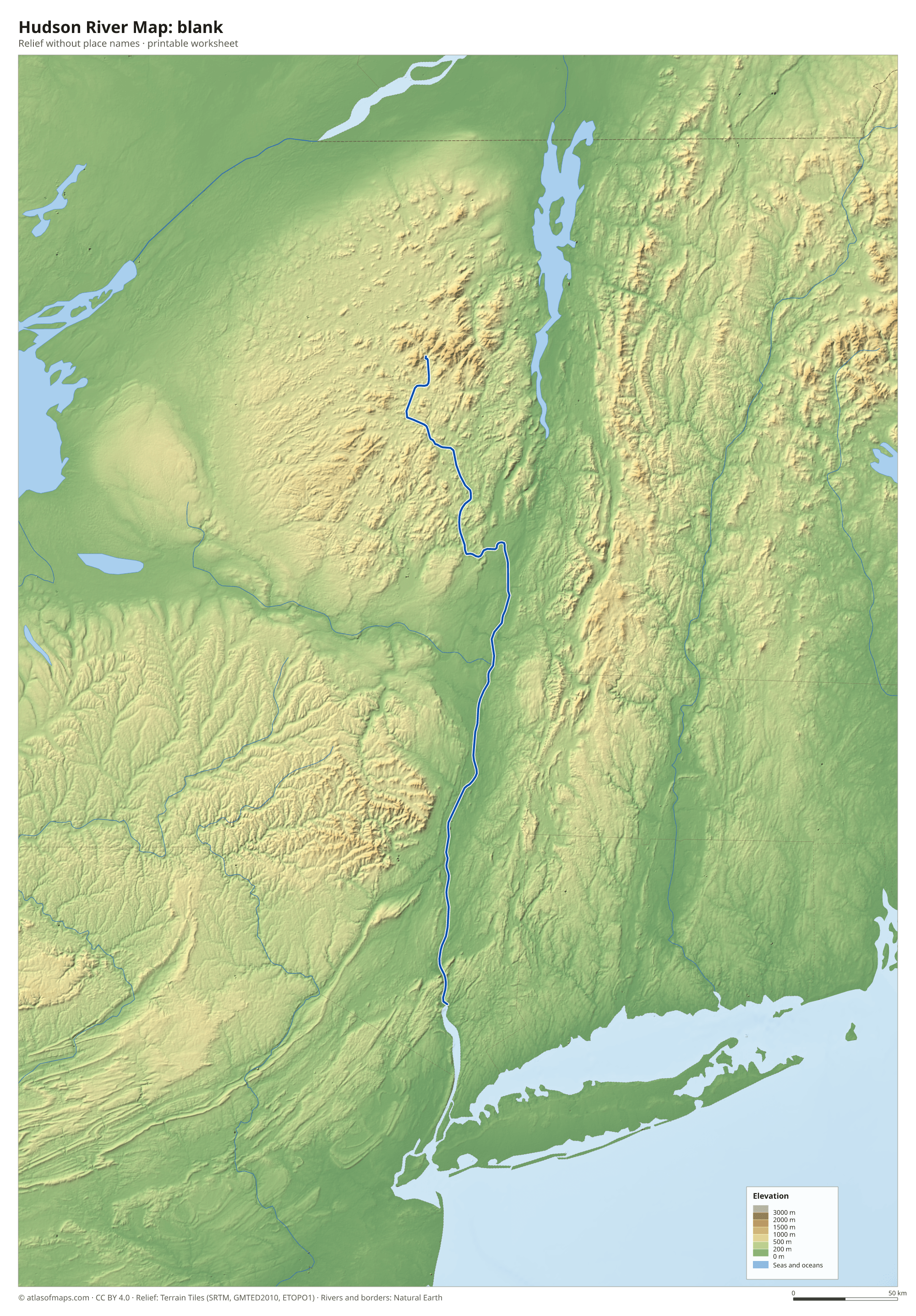 Hudson River Map without names