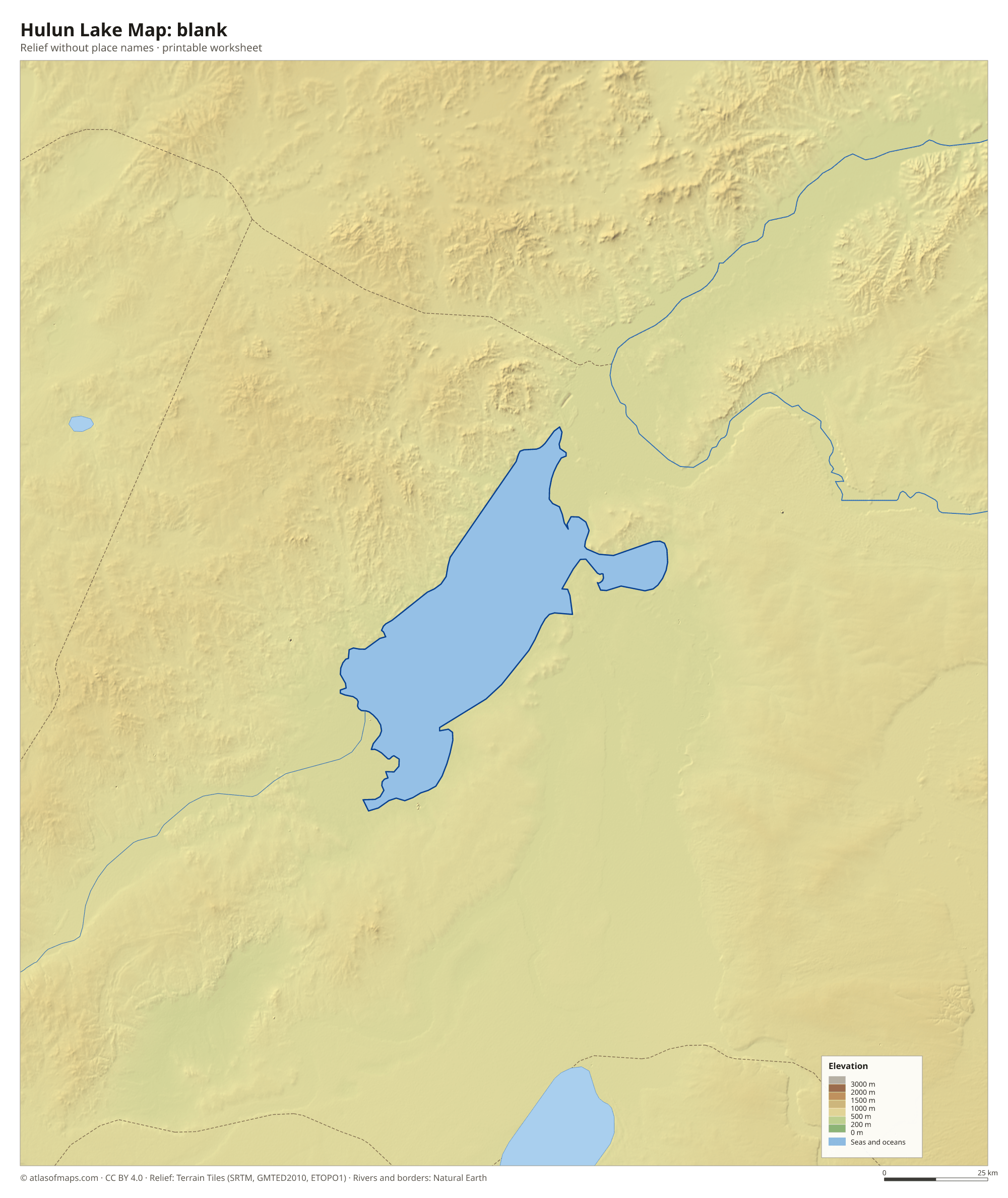 Hulun Lake Map without names