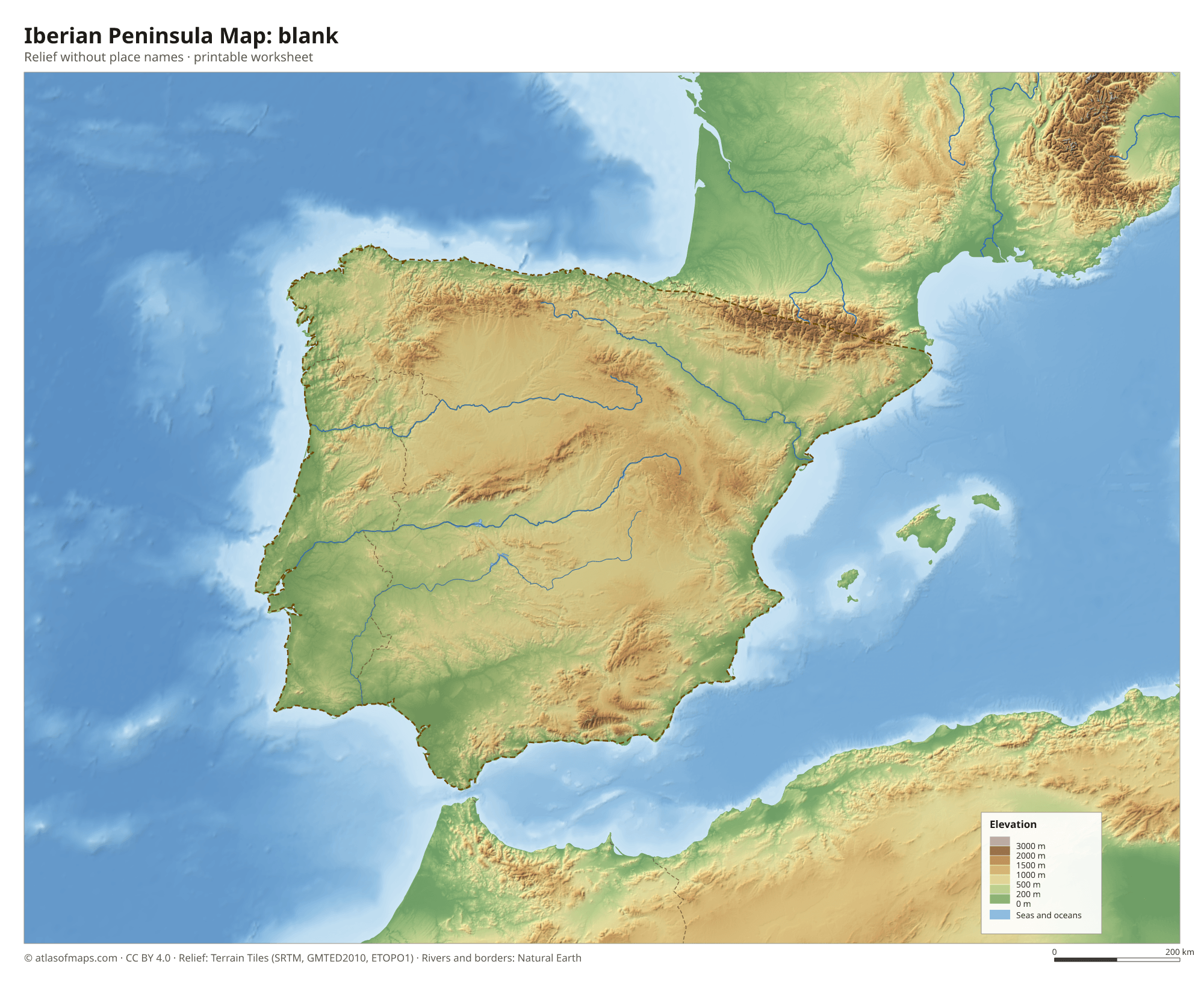 Iberian Peninsula Map without names