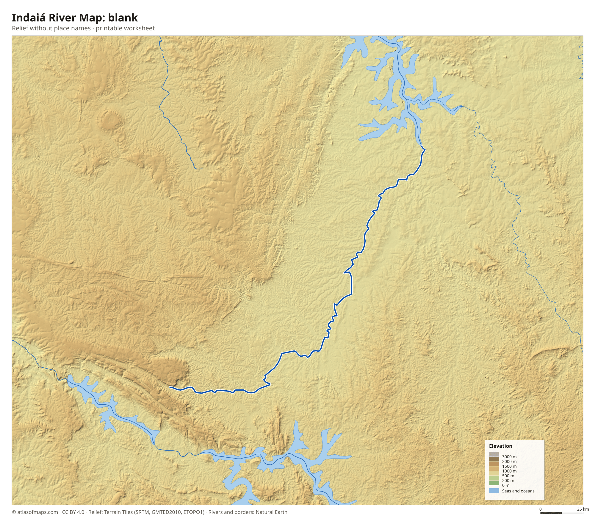Indaiá River Map without names