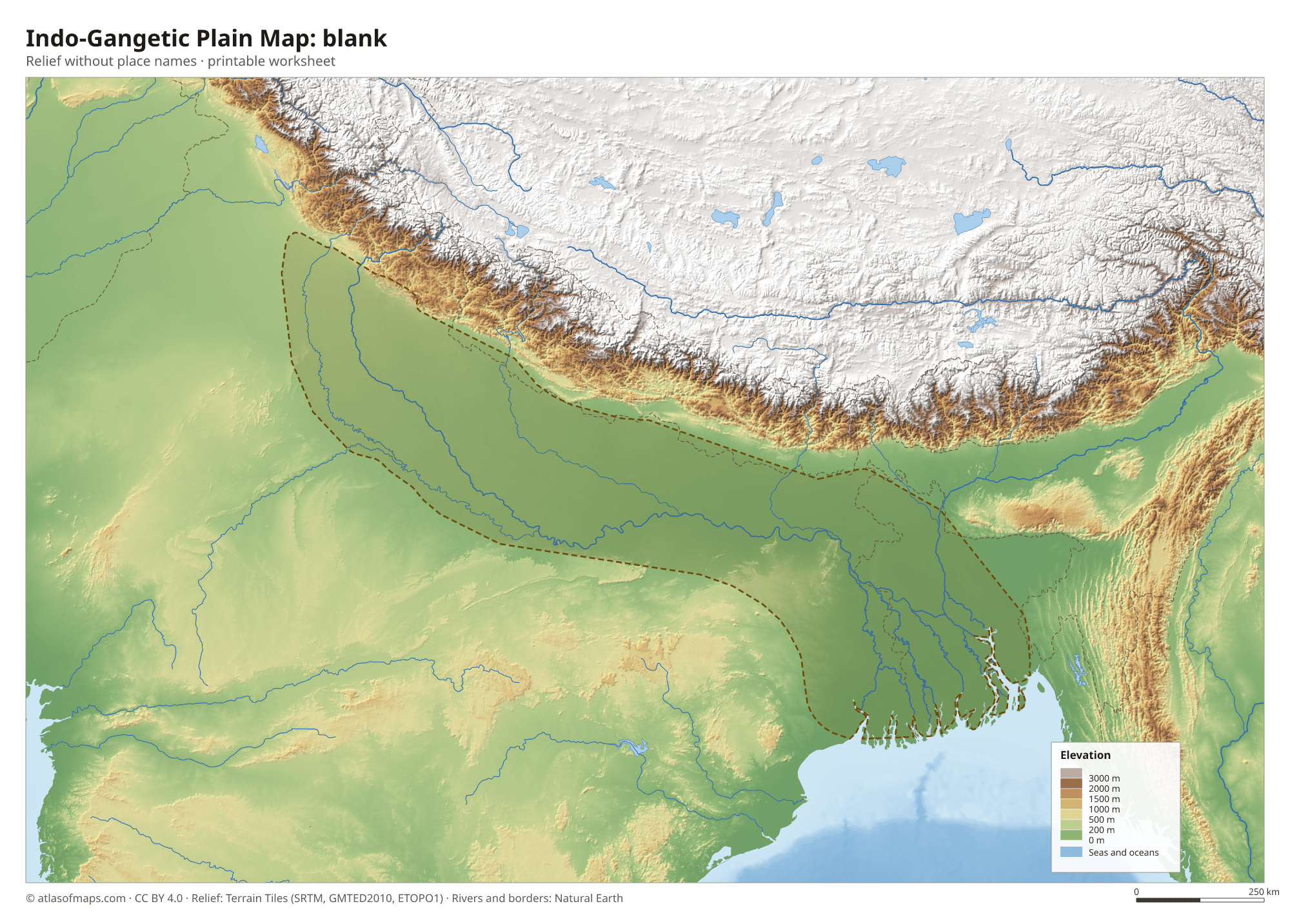 Indo-Gangetic Plain Map without names