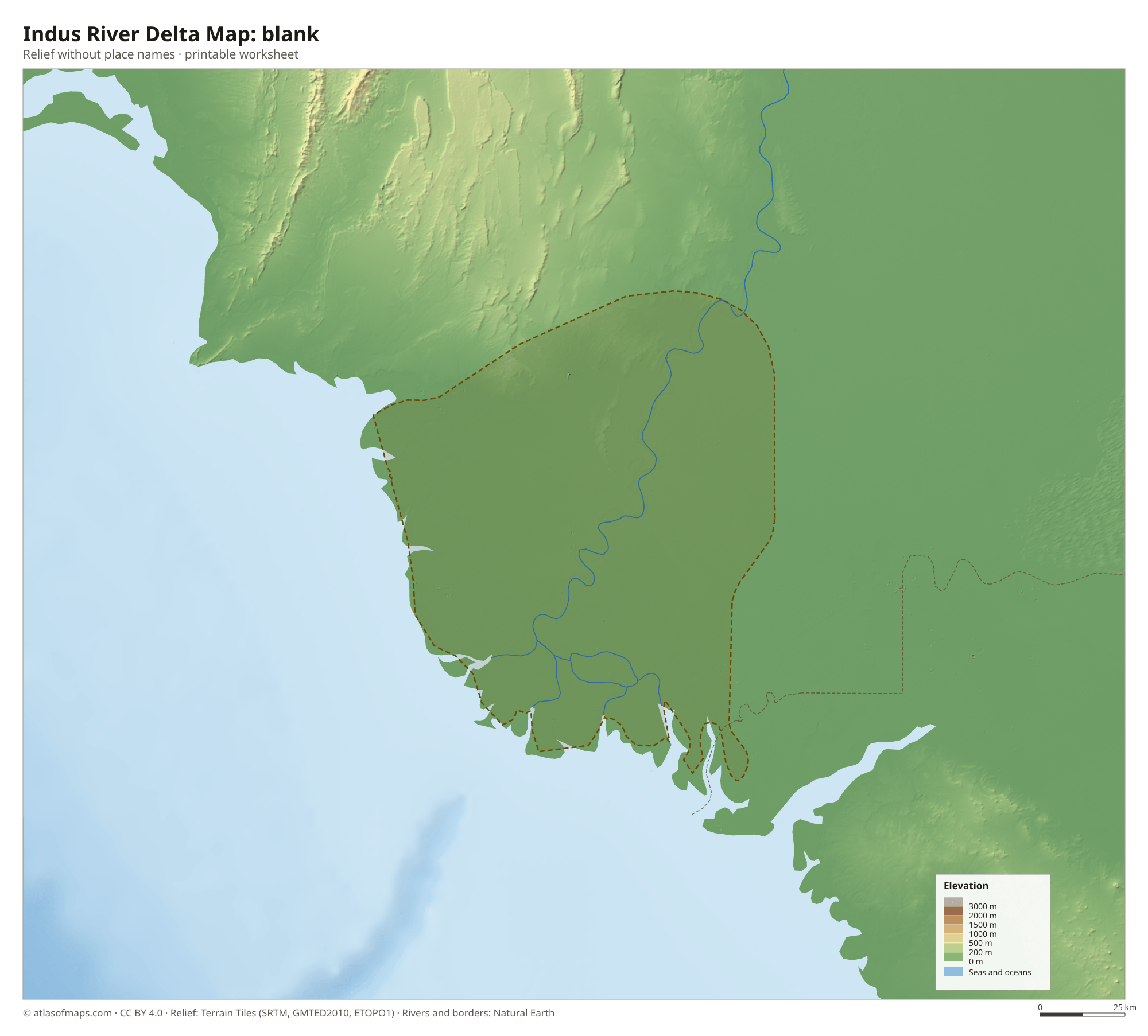 Indus River Delta Map without names