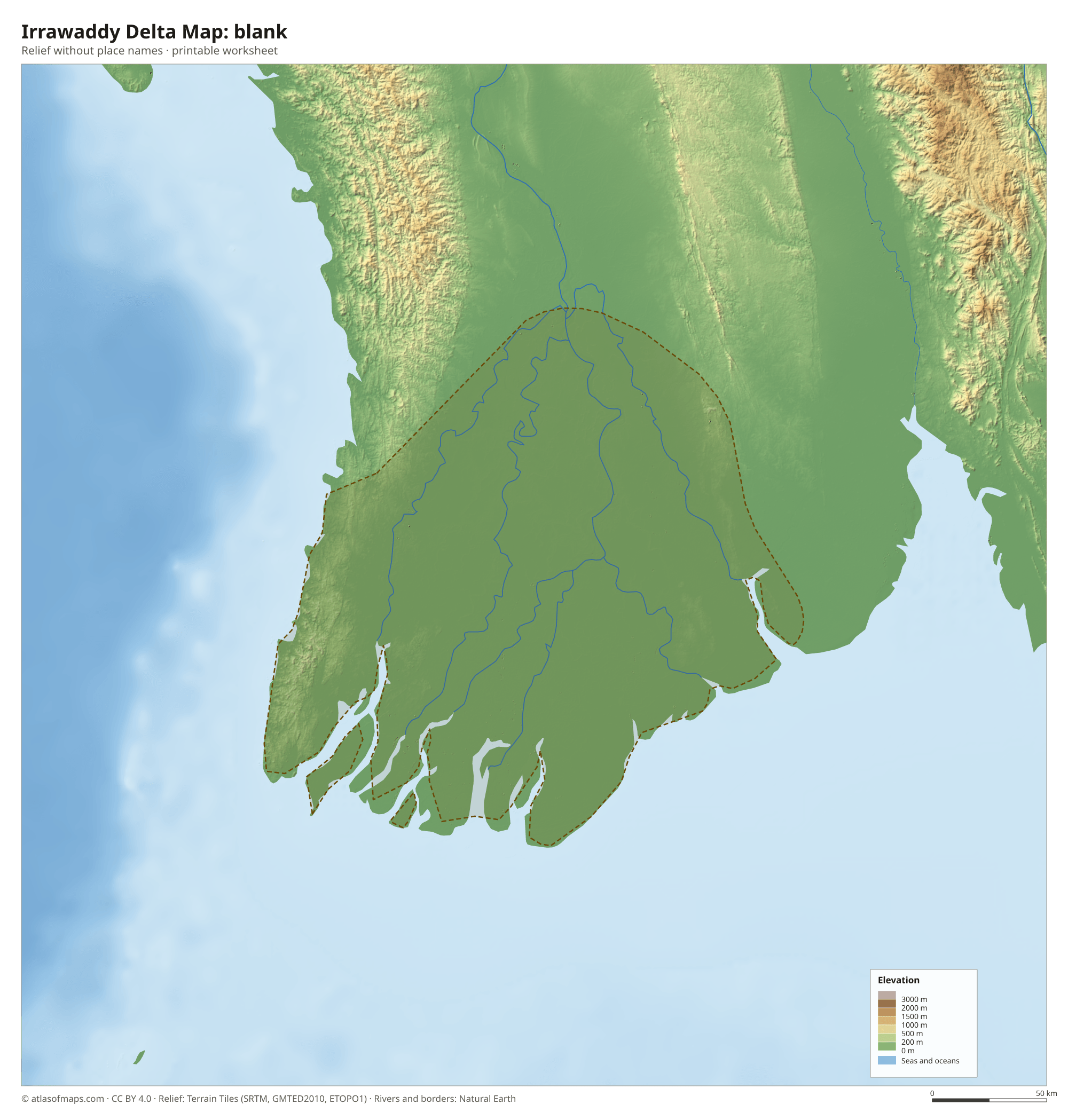 Irrawaddy Delta Map without names