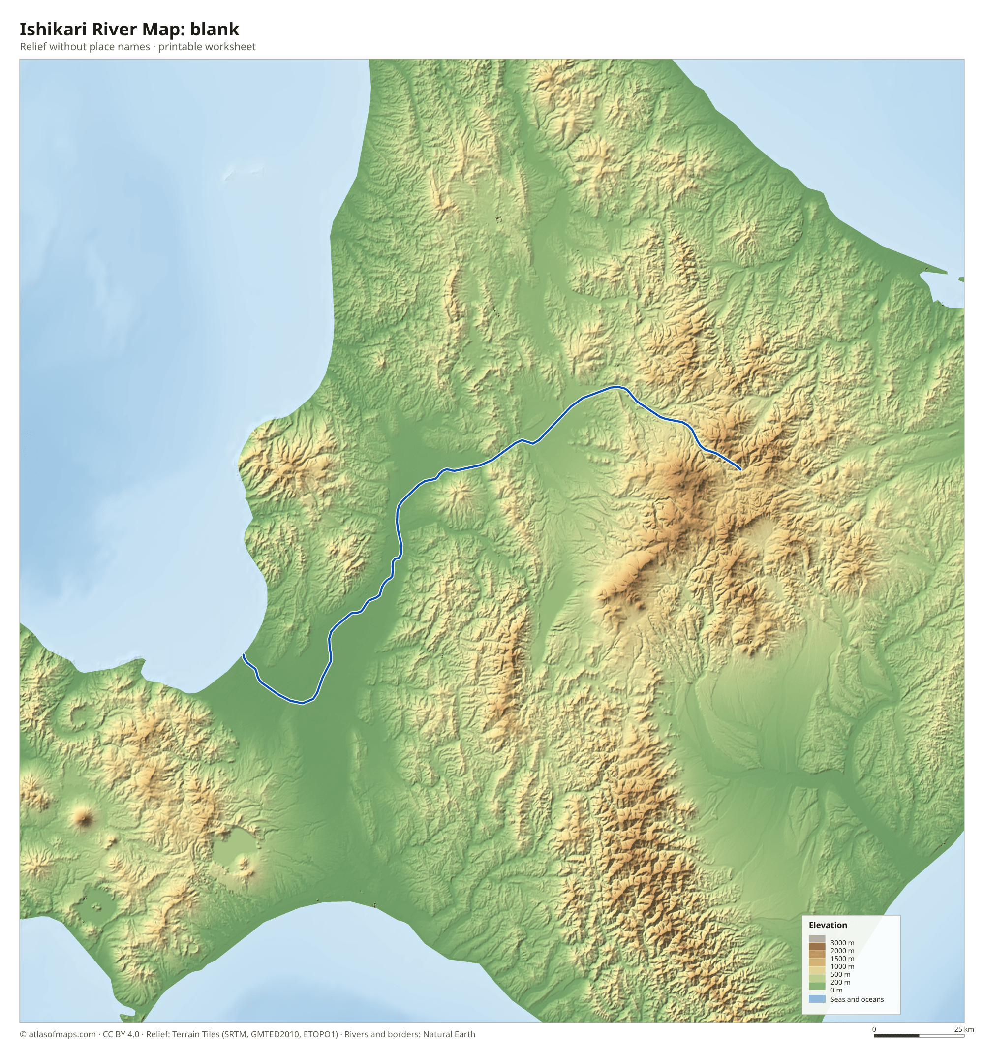 Ishikari River Map without names