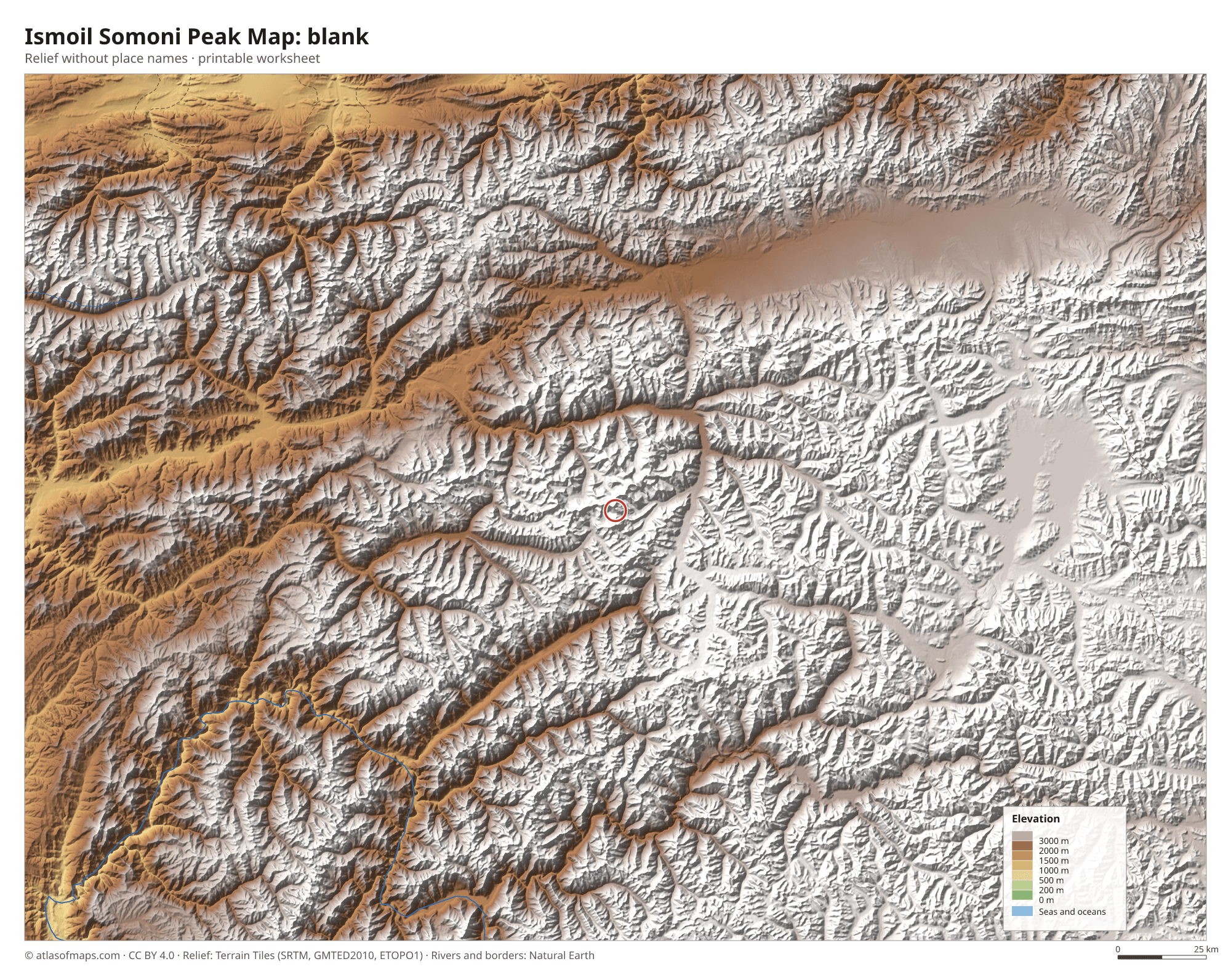Ismoil Somoni Peak Map without names