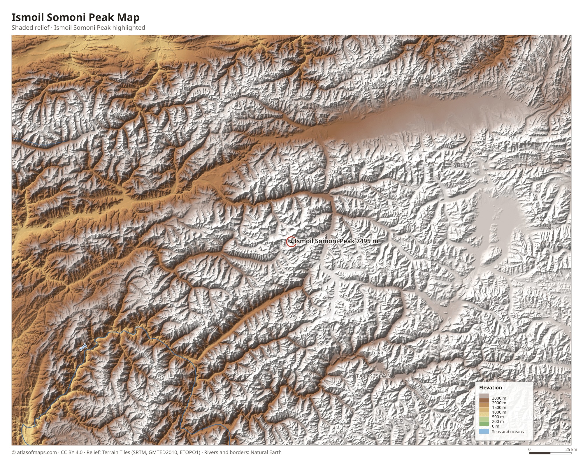 Ismoil Somoni Peak Map