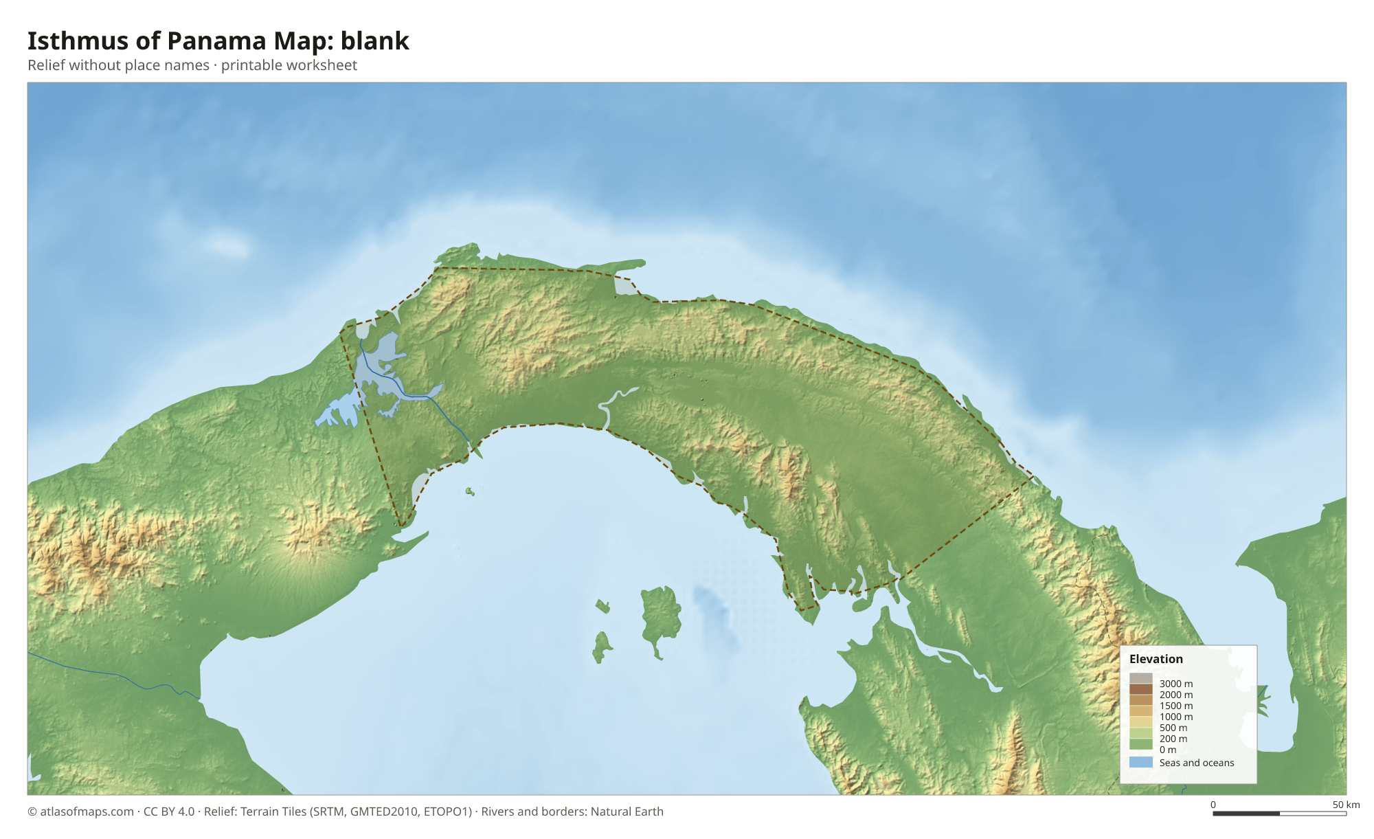 Isthmus of Panama Map without names
