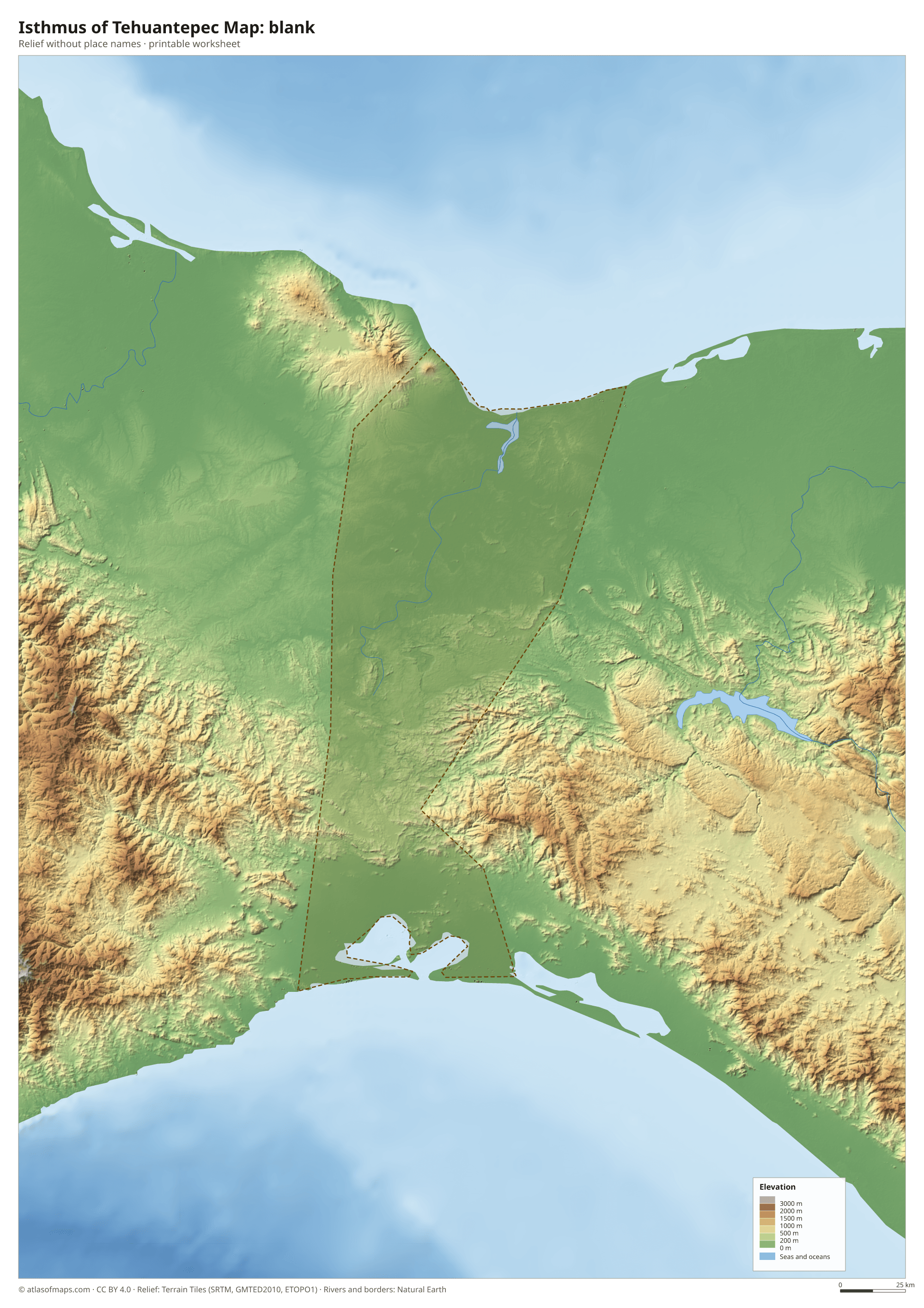 Isthmus of Tehuantepec Map without names