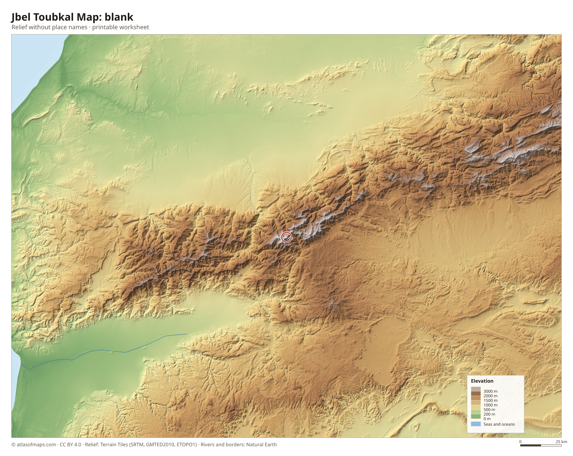 Jbel Toubkal Map without names