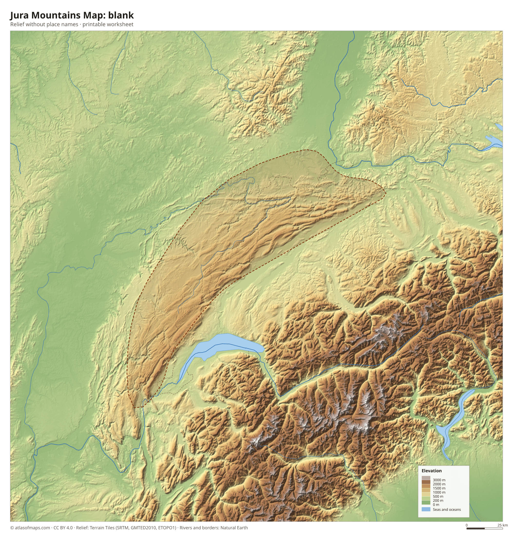 Jura Mountains Map without names