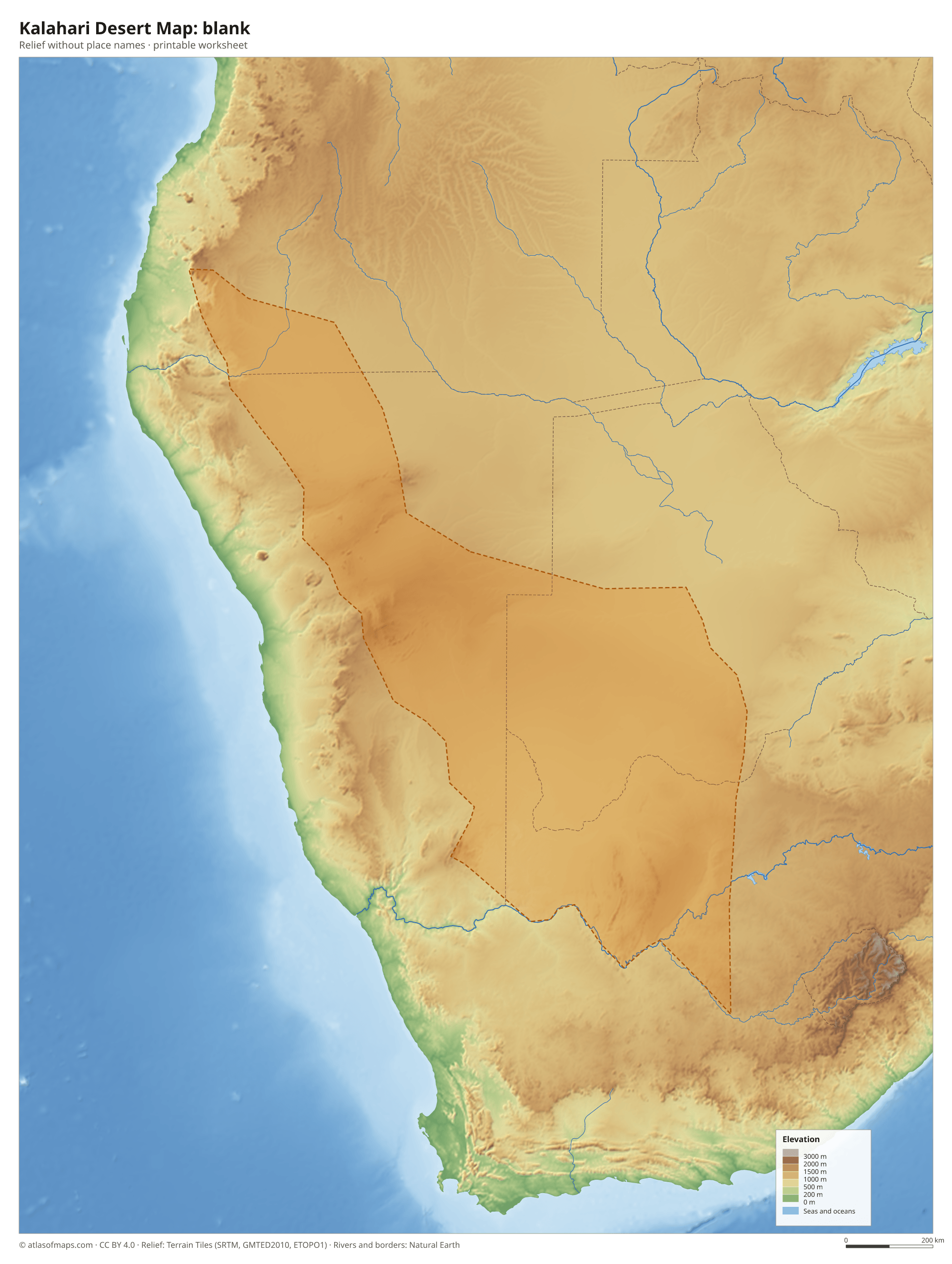 Kalahari Desert Map without names