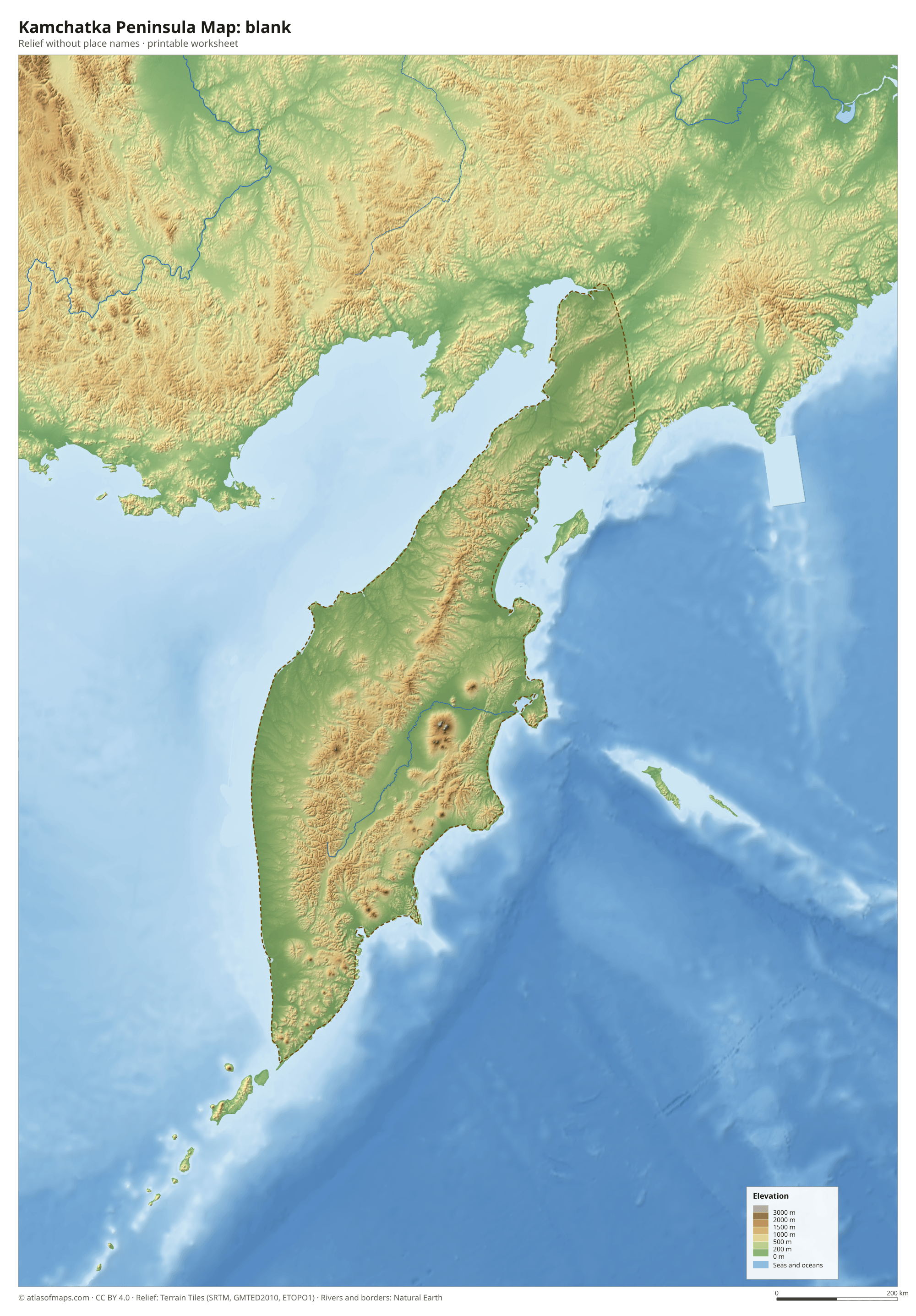 Kamchatka Peninsula Map without names