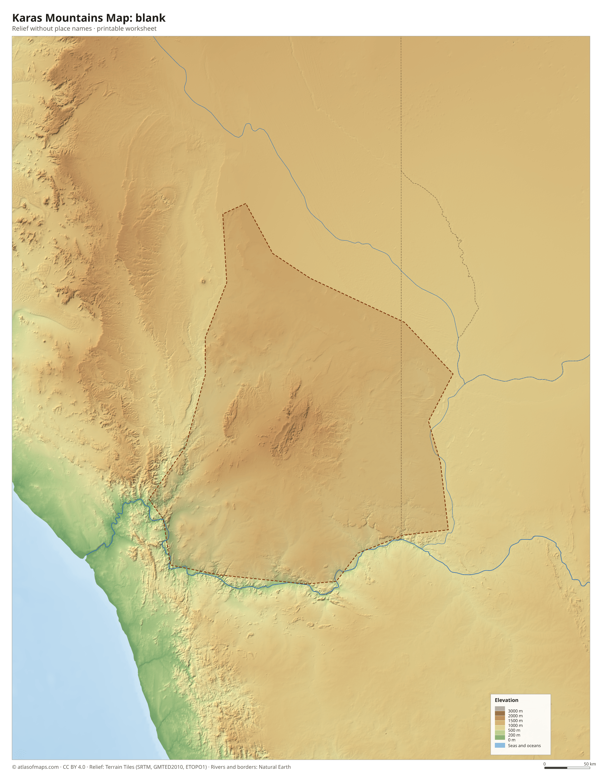 Karas Mountains Map without names